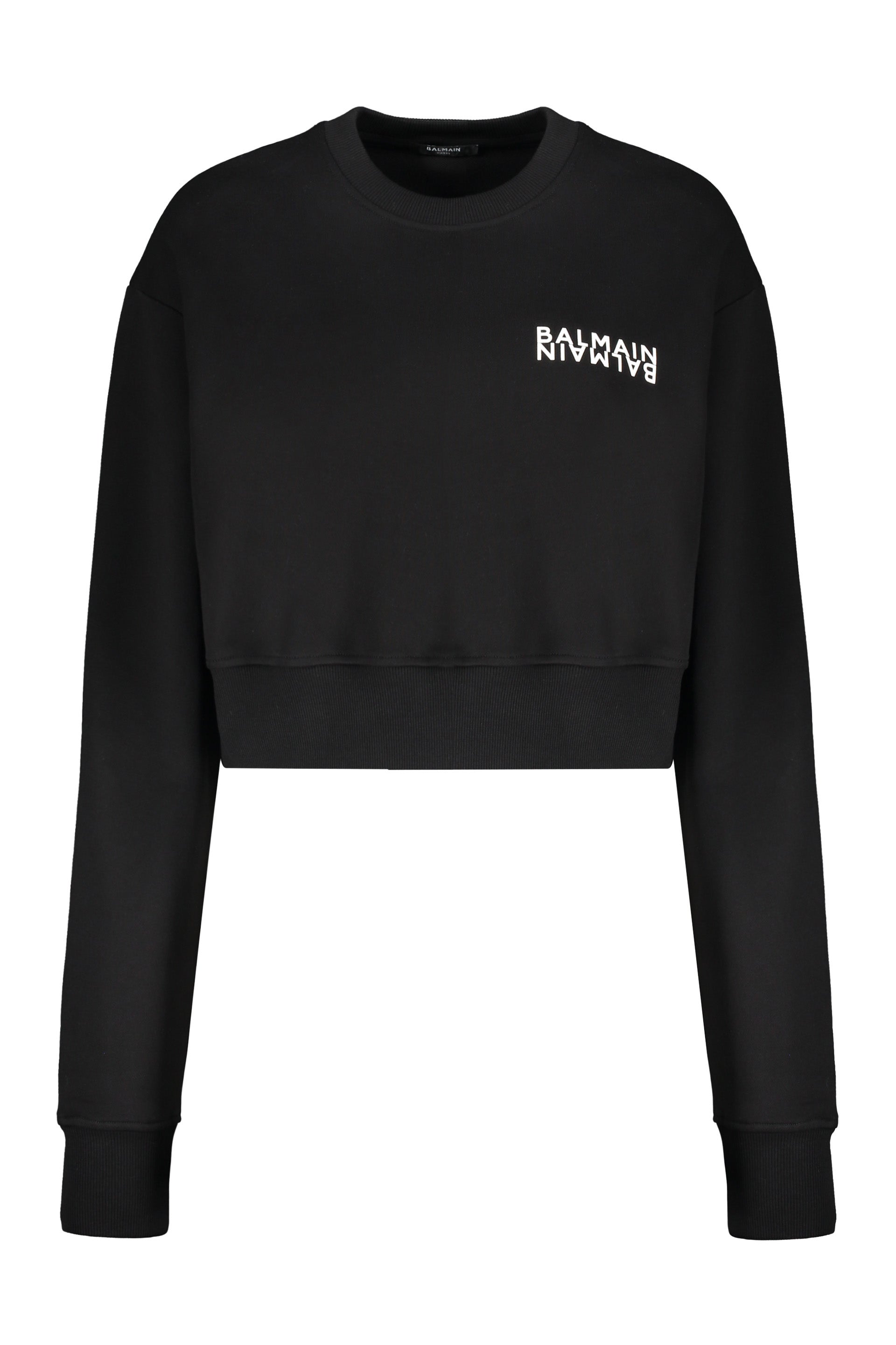 Black cropped sweatshirt with logo, casual style