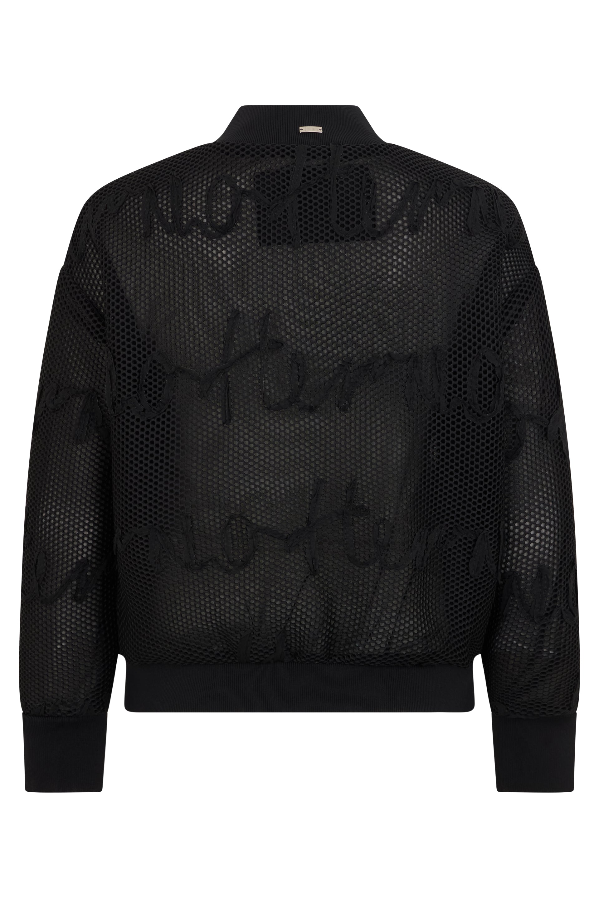 Black perforated bomber jacket with zip and long sleeves