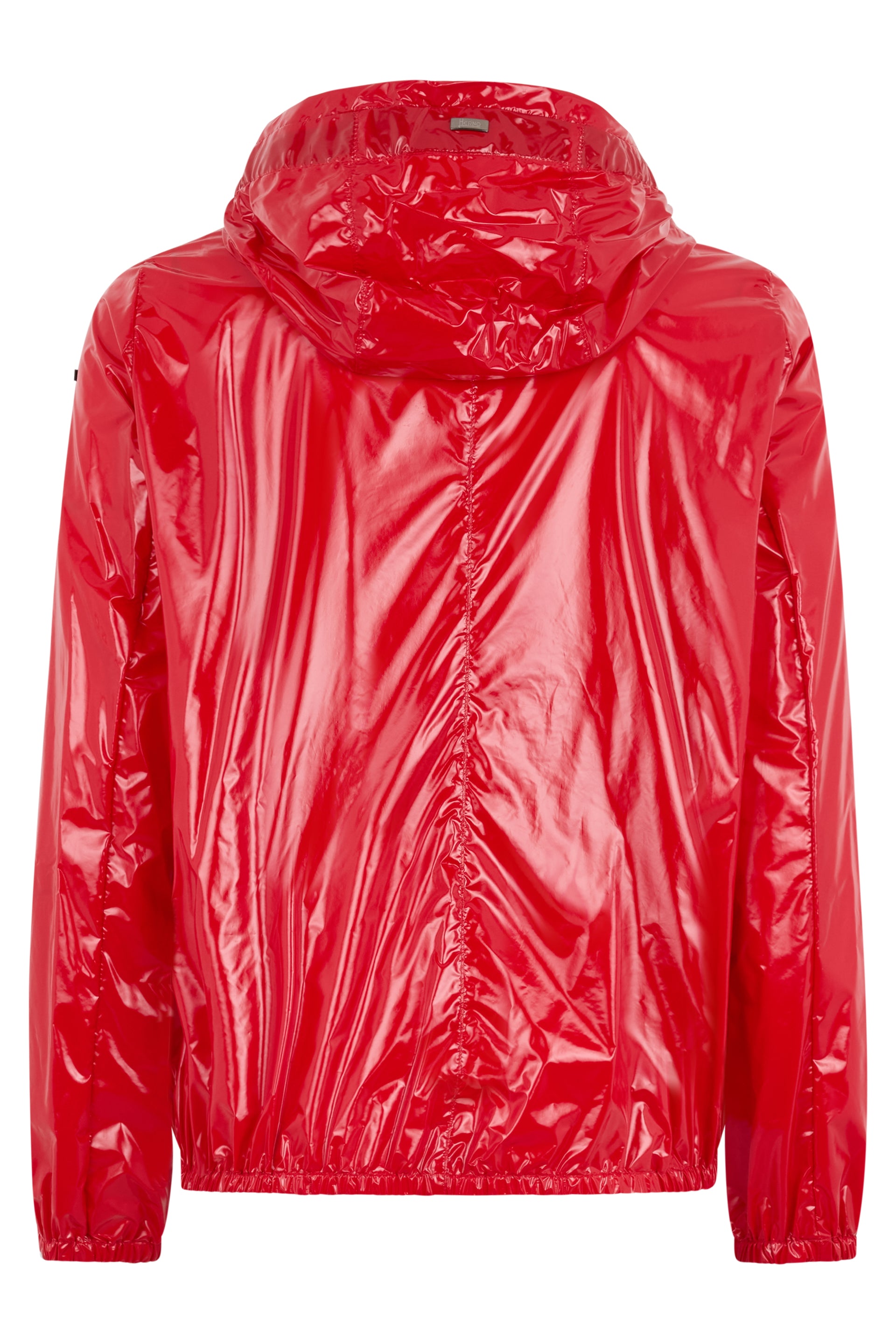 Modern red windbreaker with hood