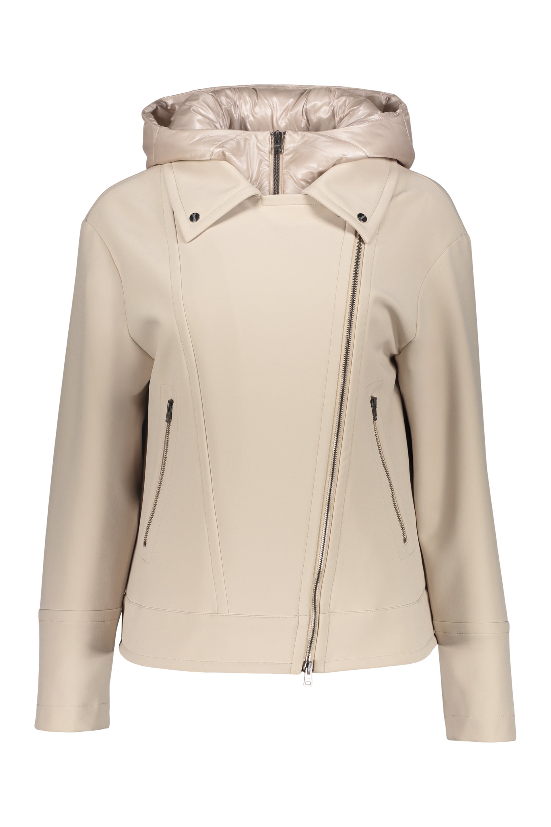 Lightweight beige jacket with hood and zip