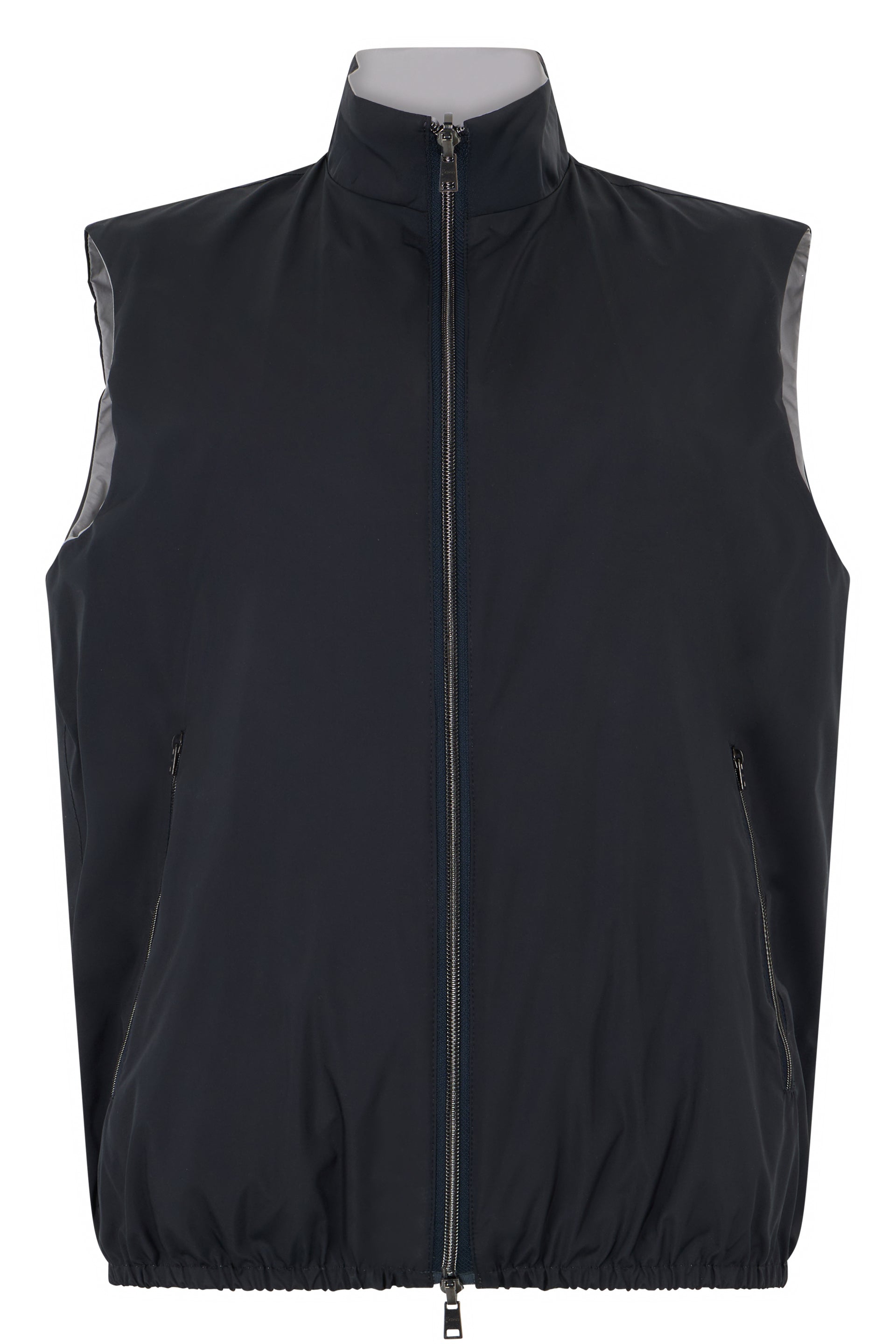 Dark blue vest characterized by a versatile and comfortable design