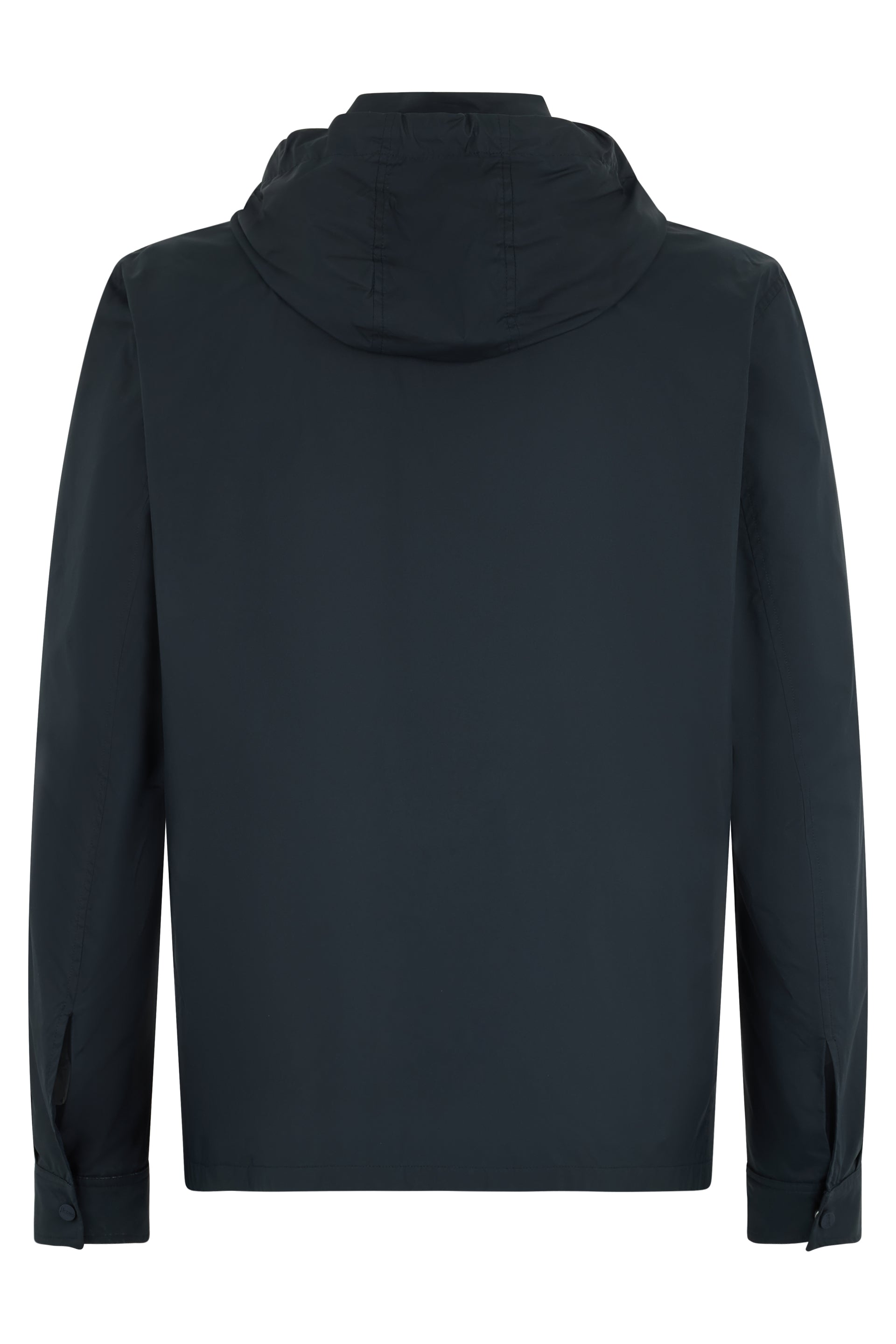 Windbreaker with hood and shirt collar