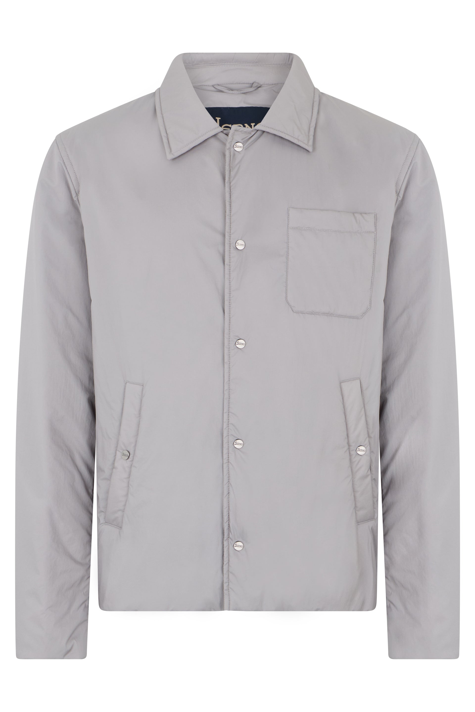 Lightly padded jacket in light gray color with button closure