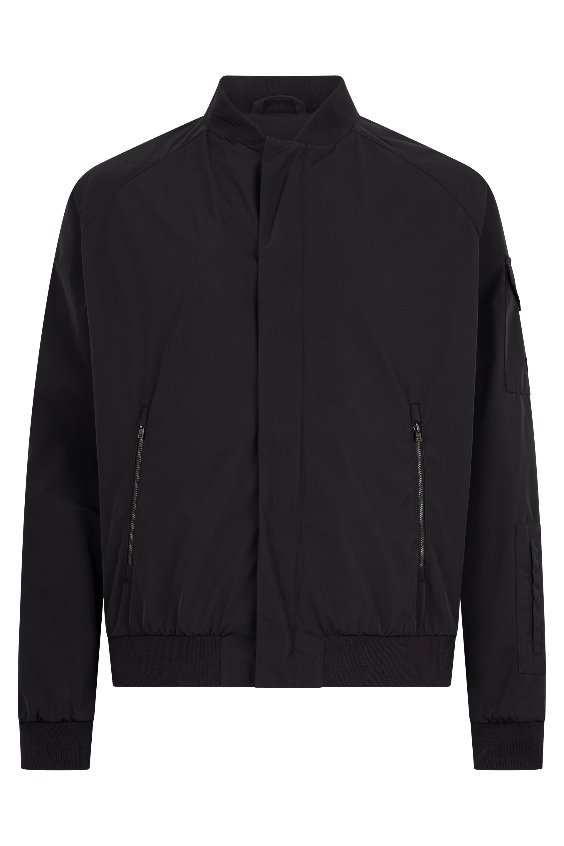 Dark blue minimalist jacket with high collar