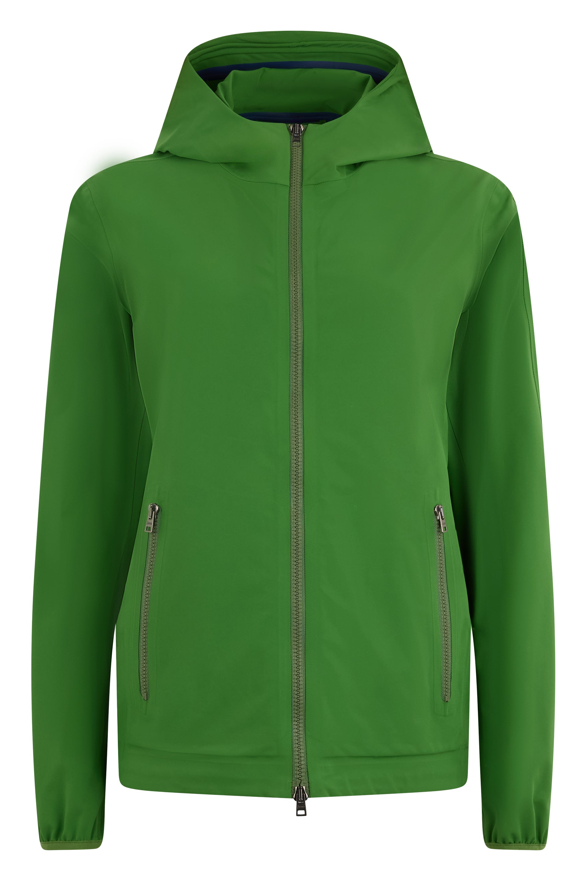 Green windbreaker with hood and zip