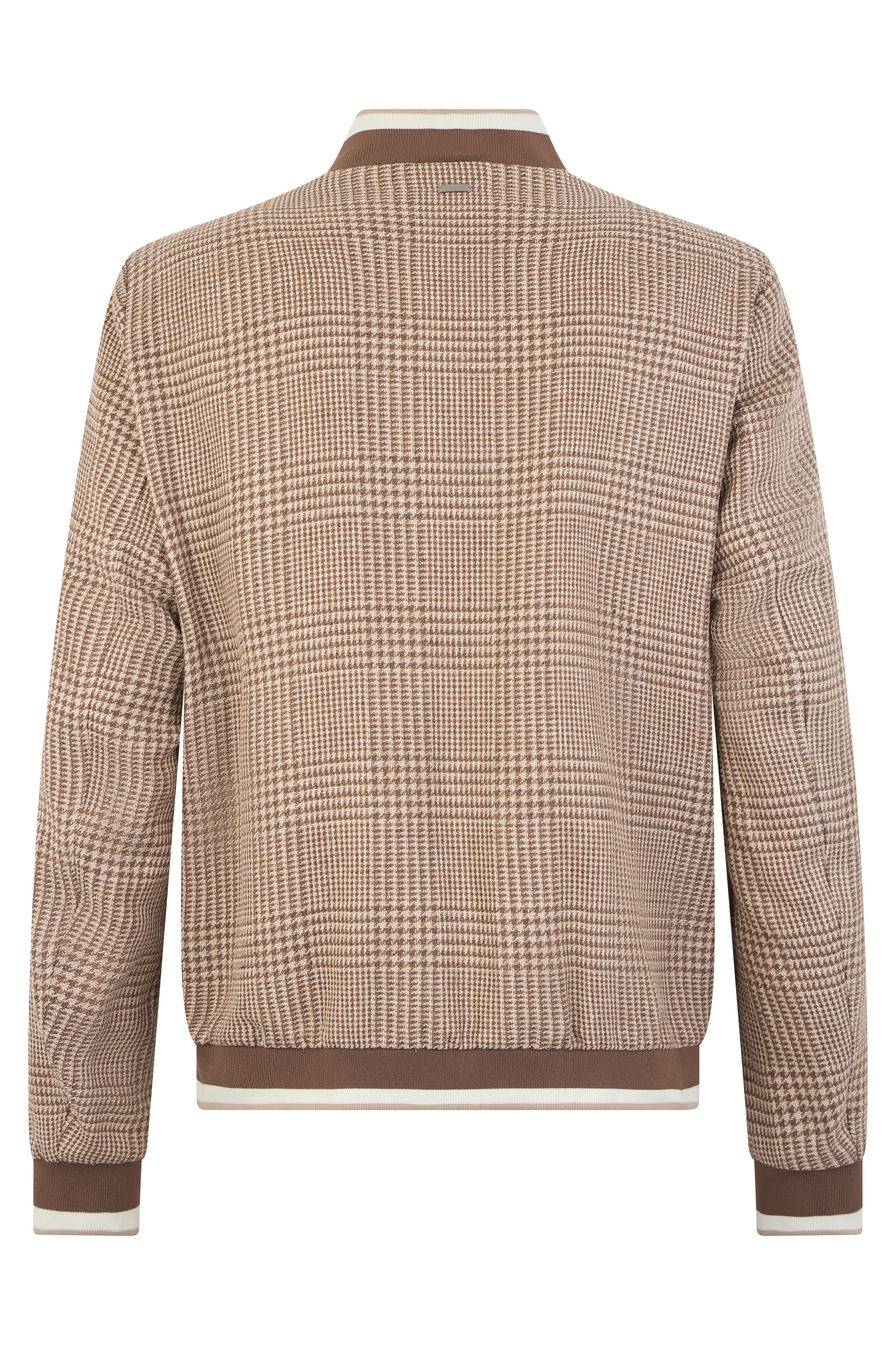 Light beige jacket with zipper and checkered pattern on white background