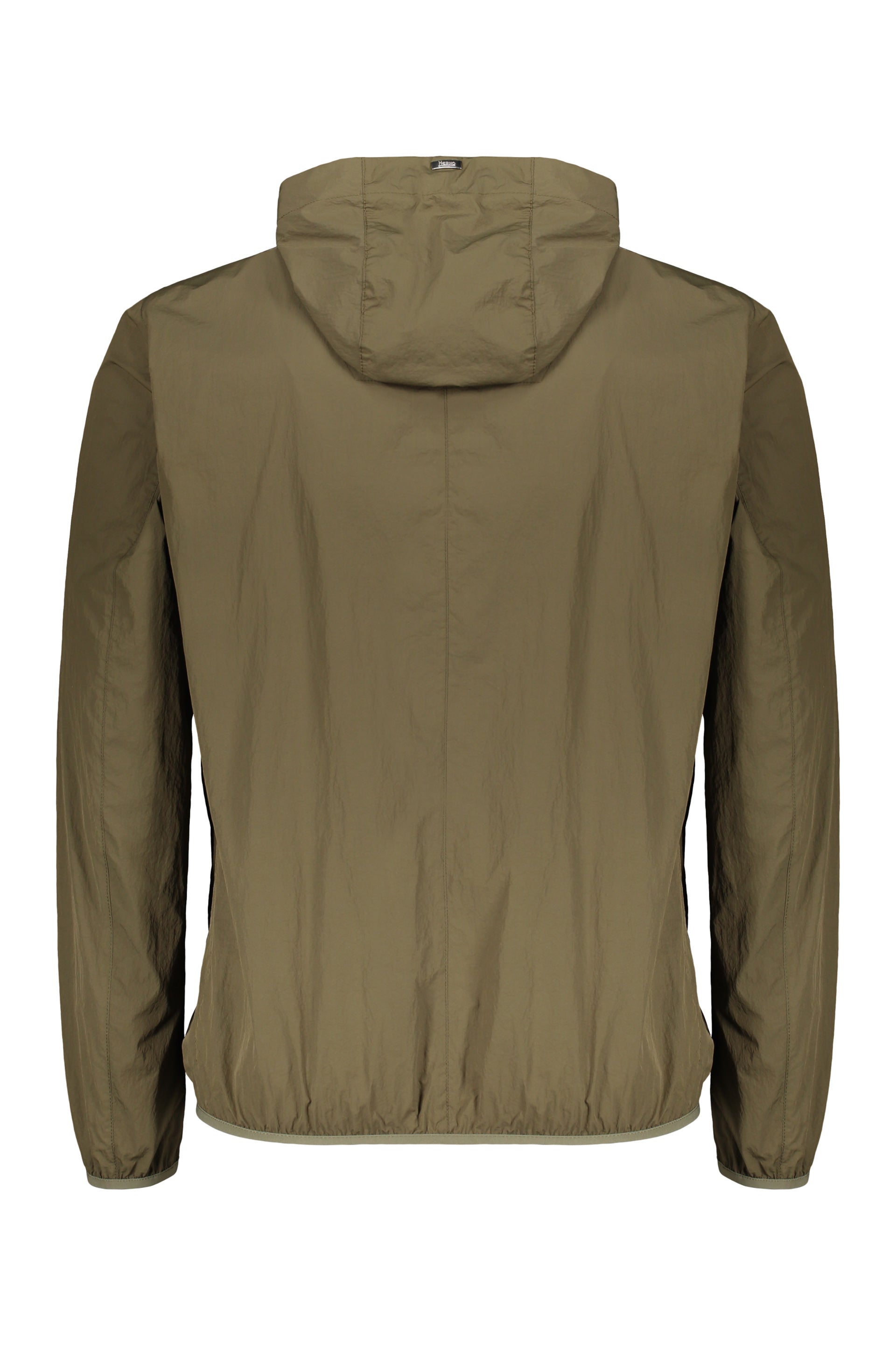 Light jacket with olive green hood