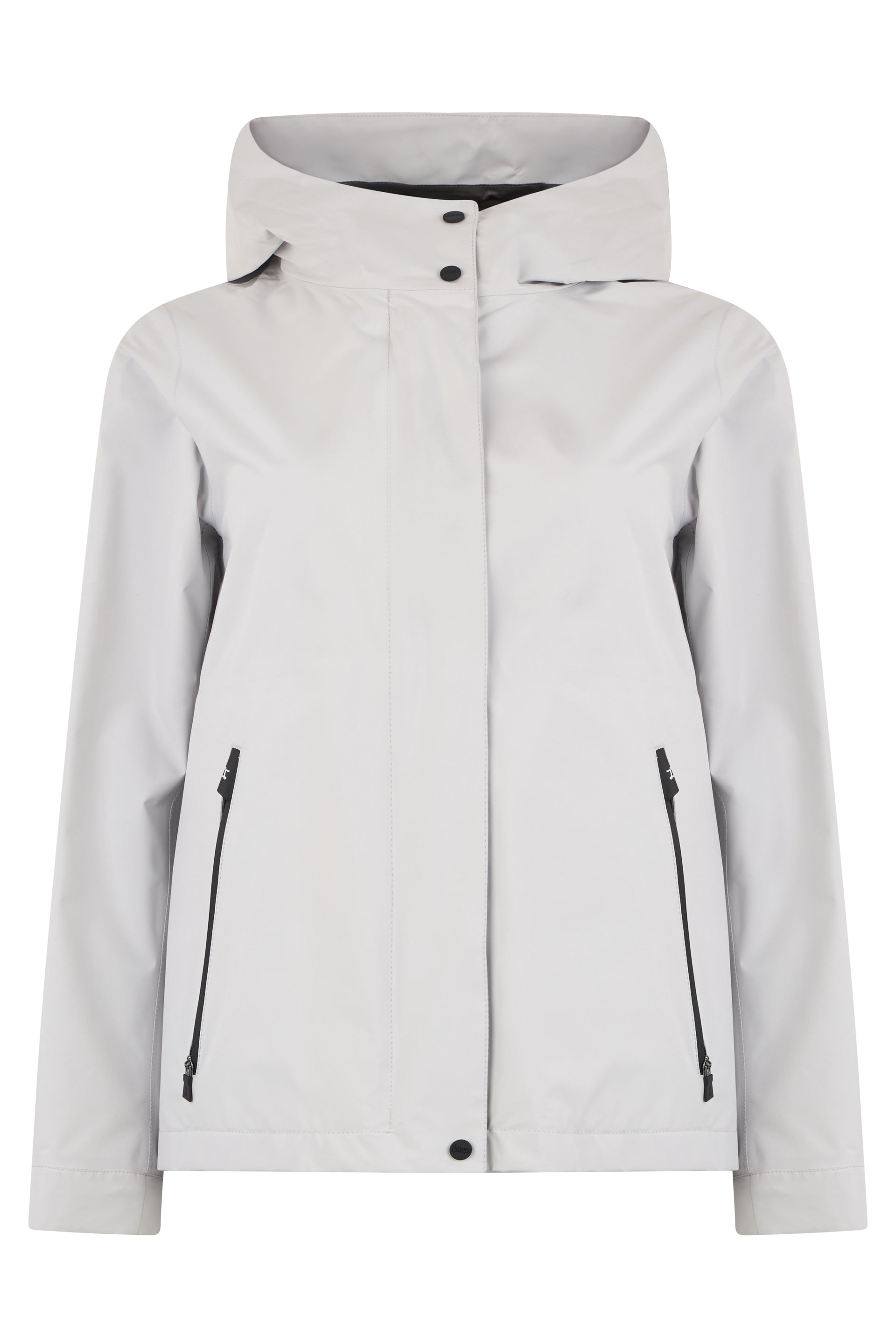Light gray jacket with adjustable hood