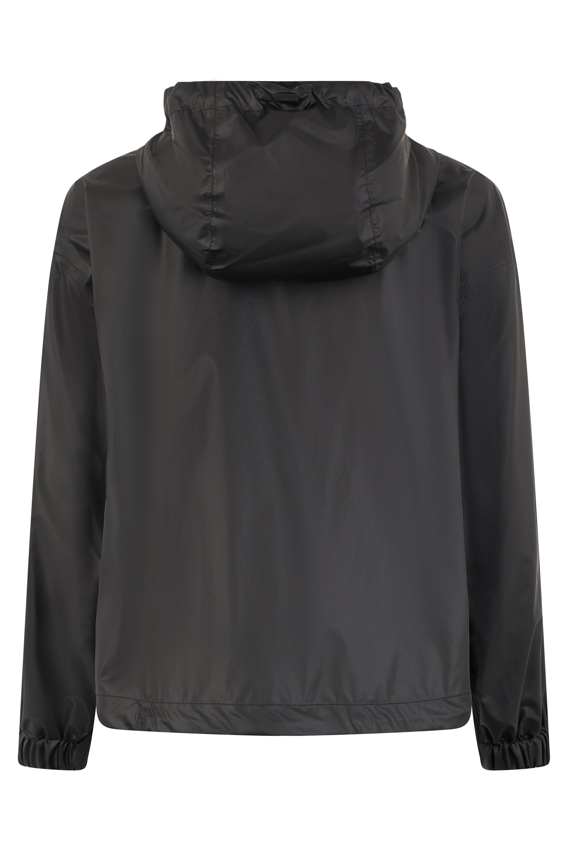 Black windbreaker with hood, casual and versatile design