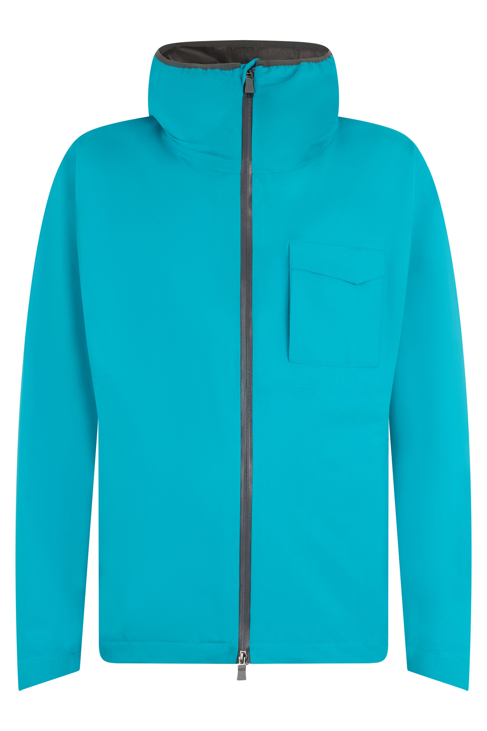 Light turquoise jacket with hood and zipper