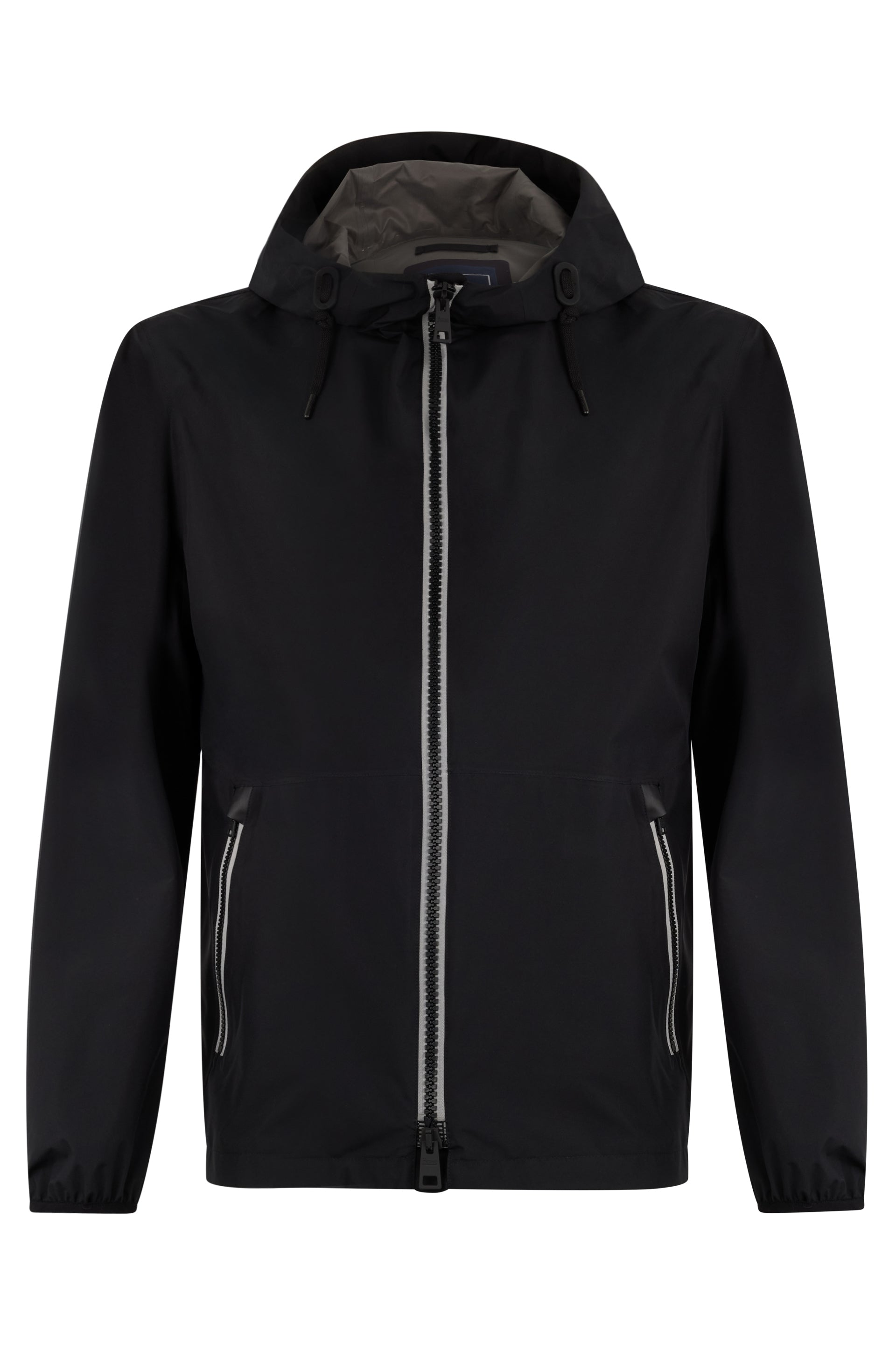 Black jacket with hood, stylish and versatile