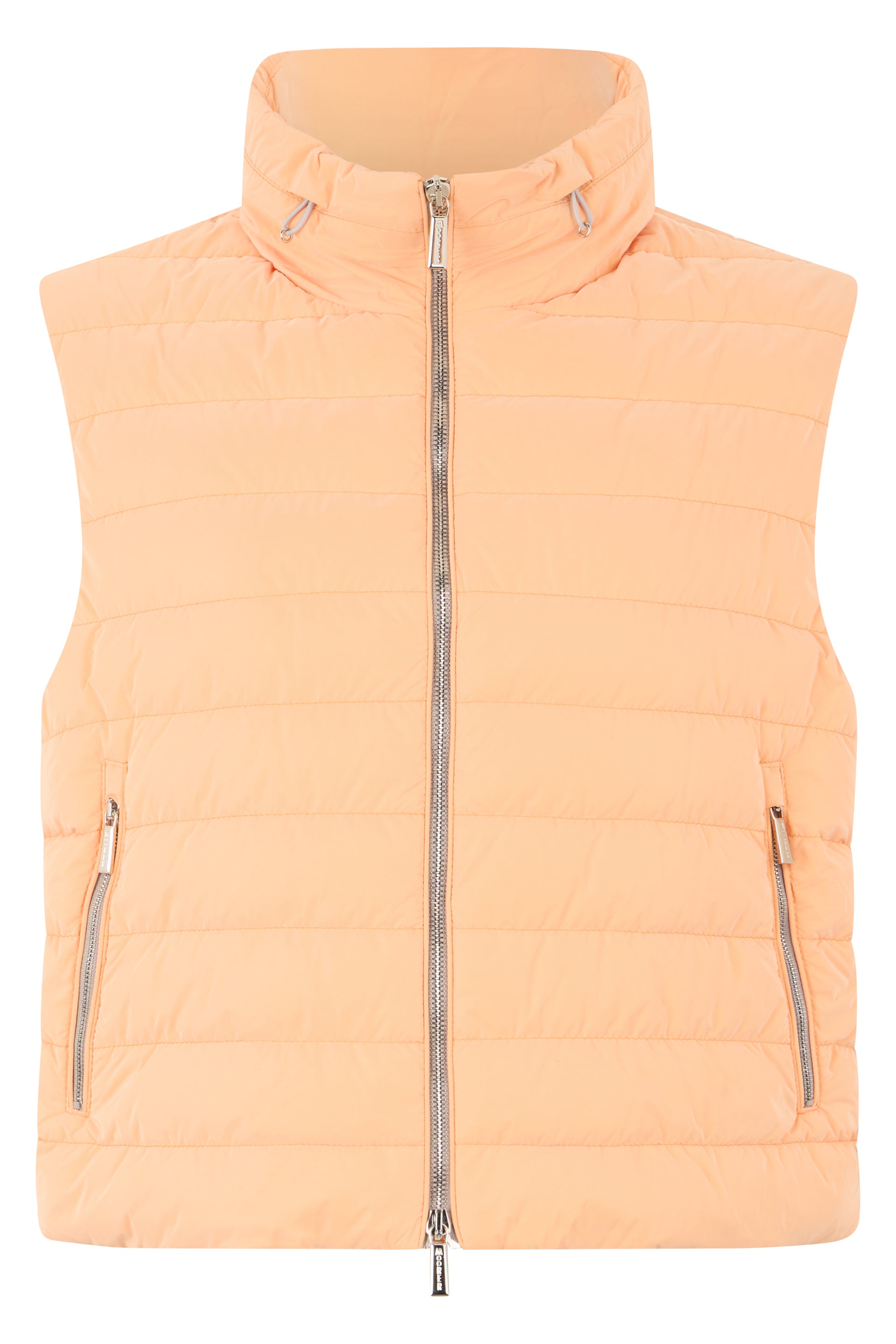 Sleeveless salmon-colored quilted vest with zipper
