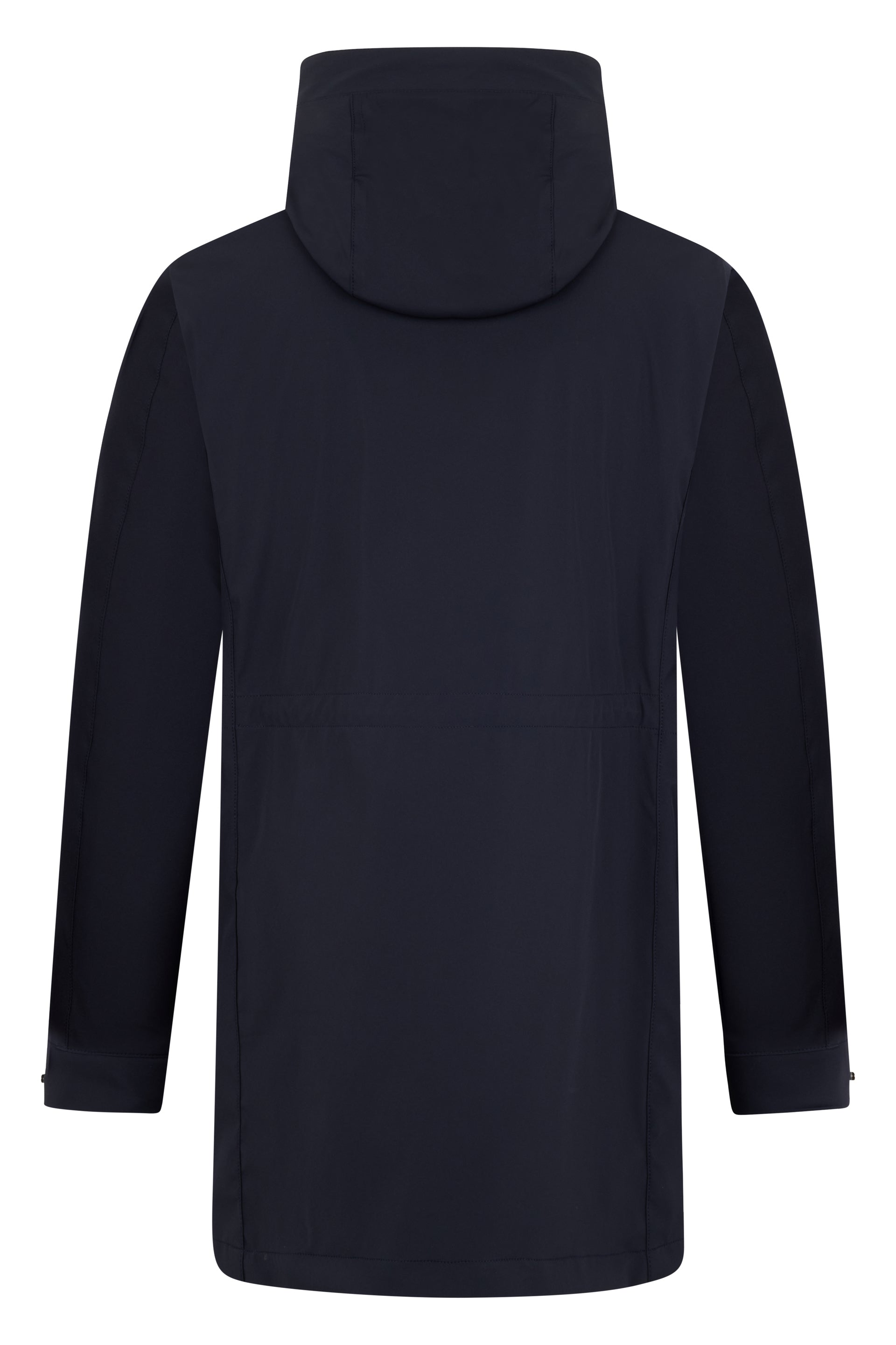 Long dark blue coat with hood