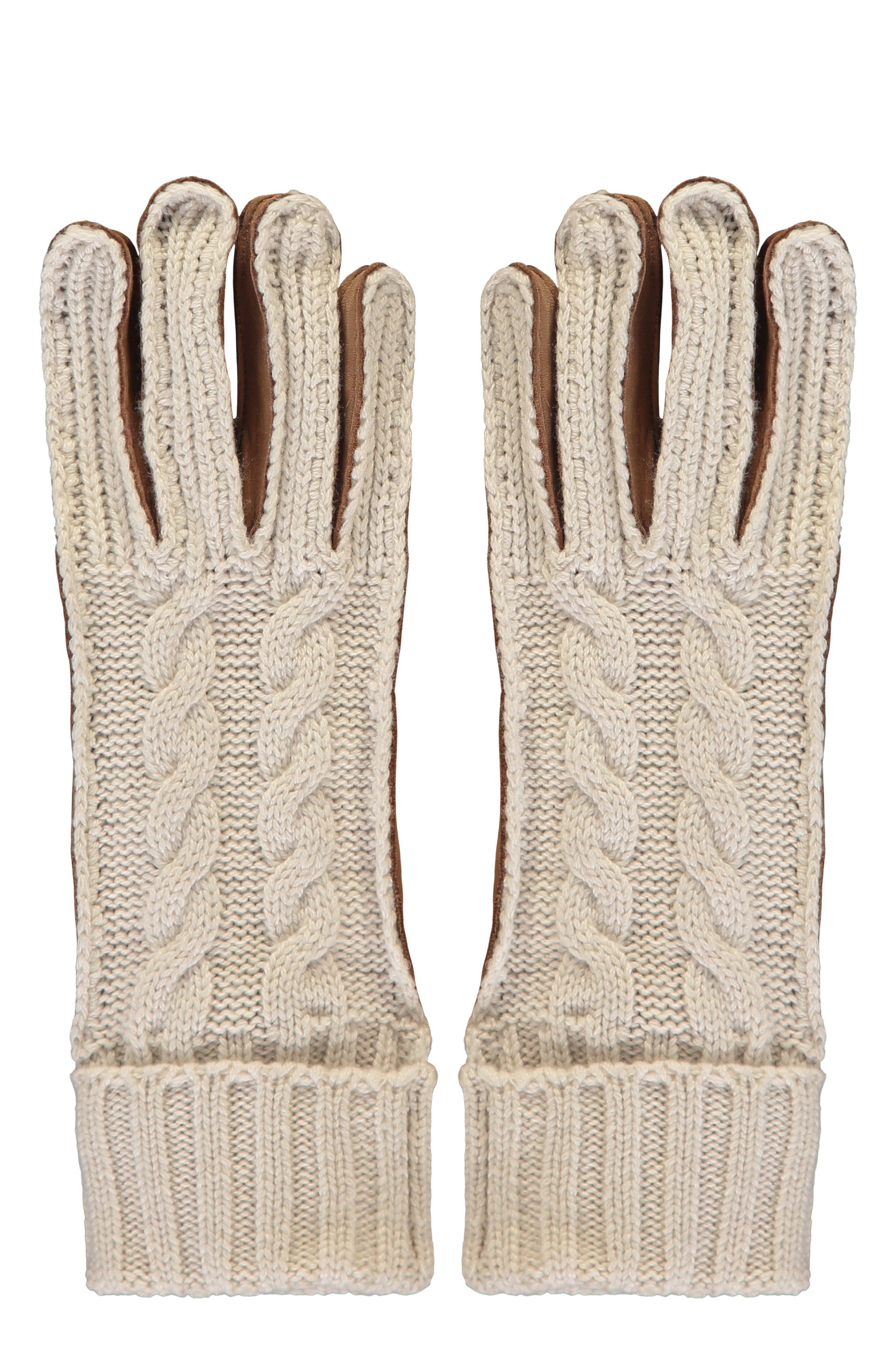Elegant winter gloves in knit and leather