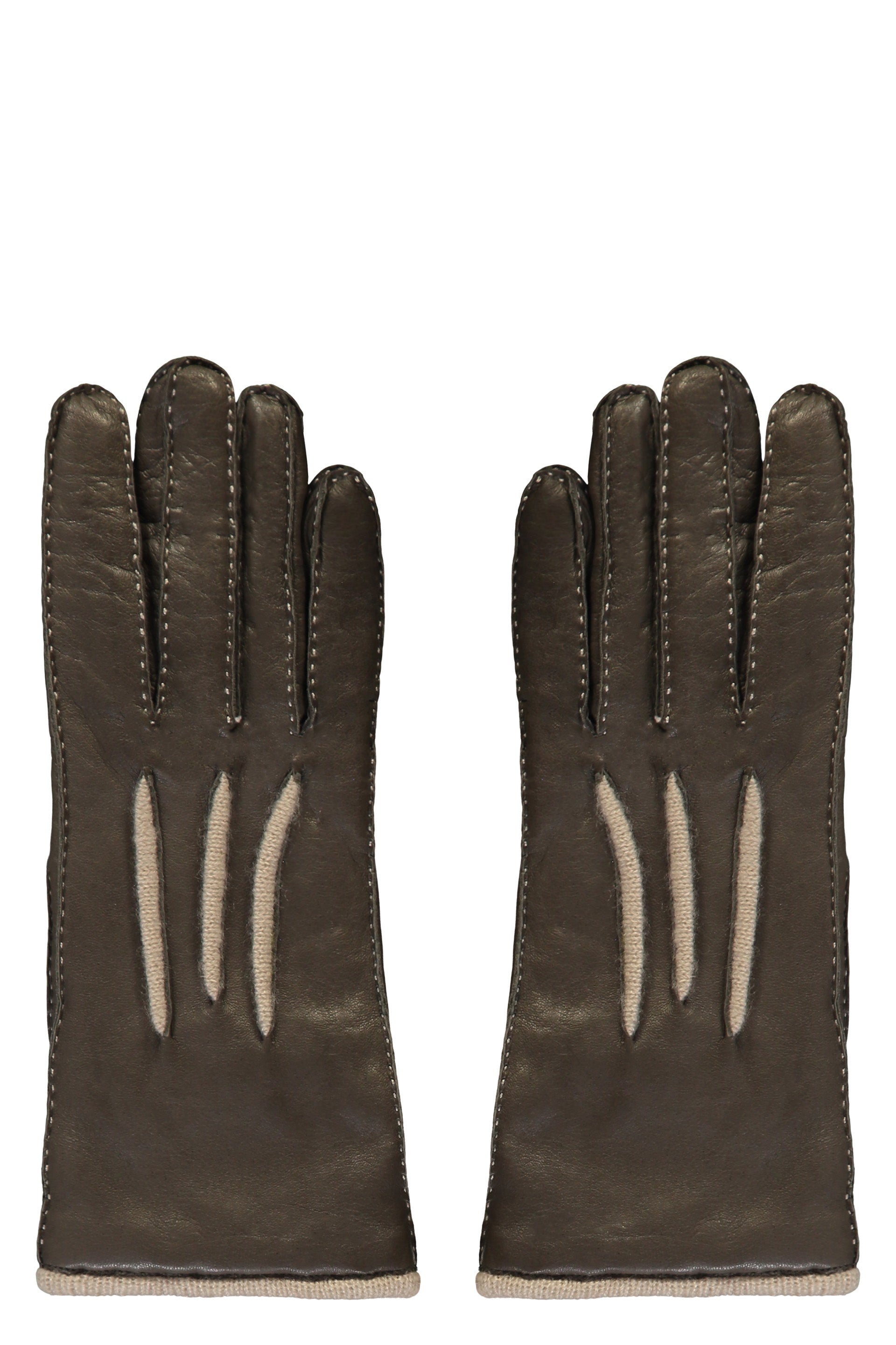 Leather and cashmere gloves
