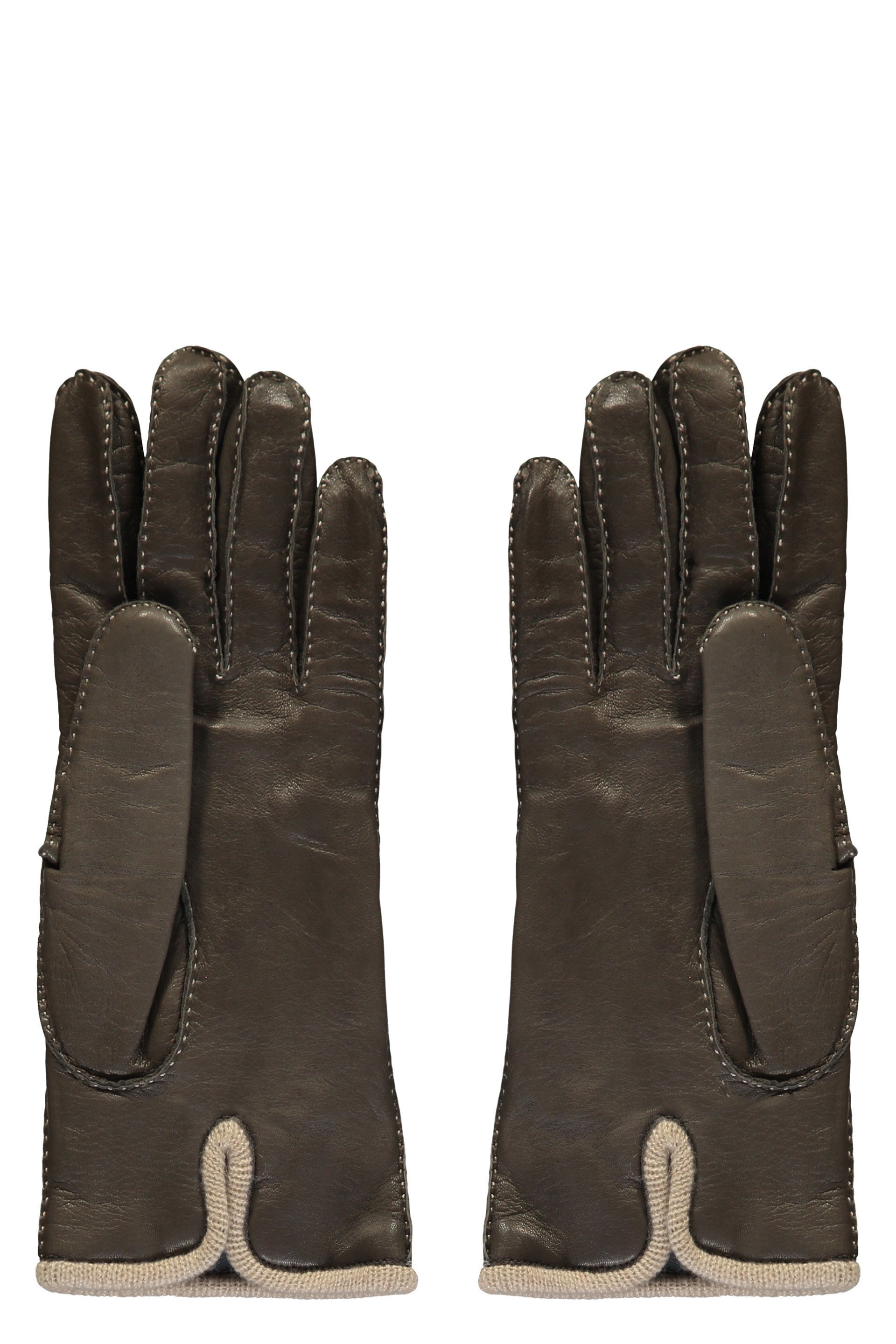 Leather and cashmere gloves