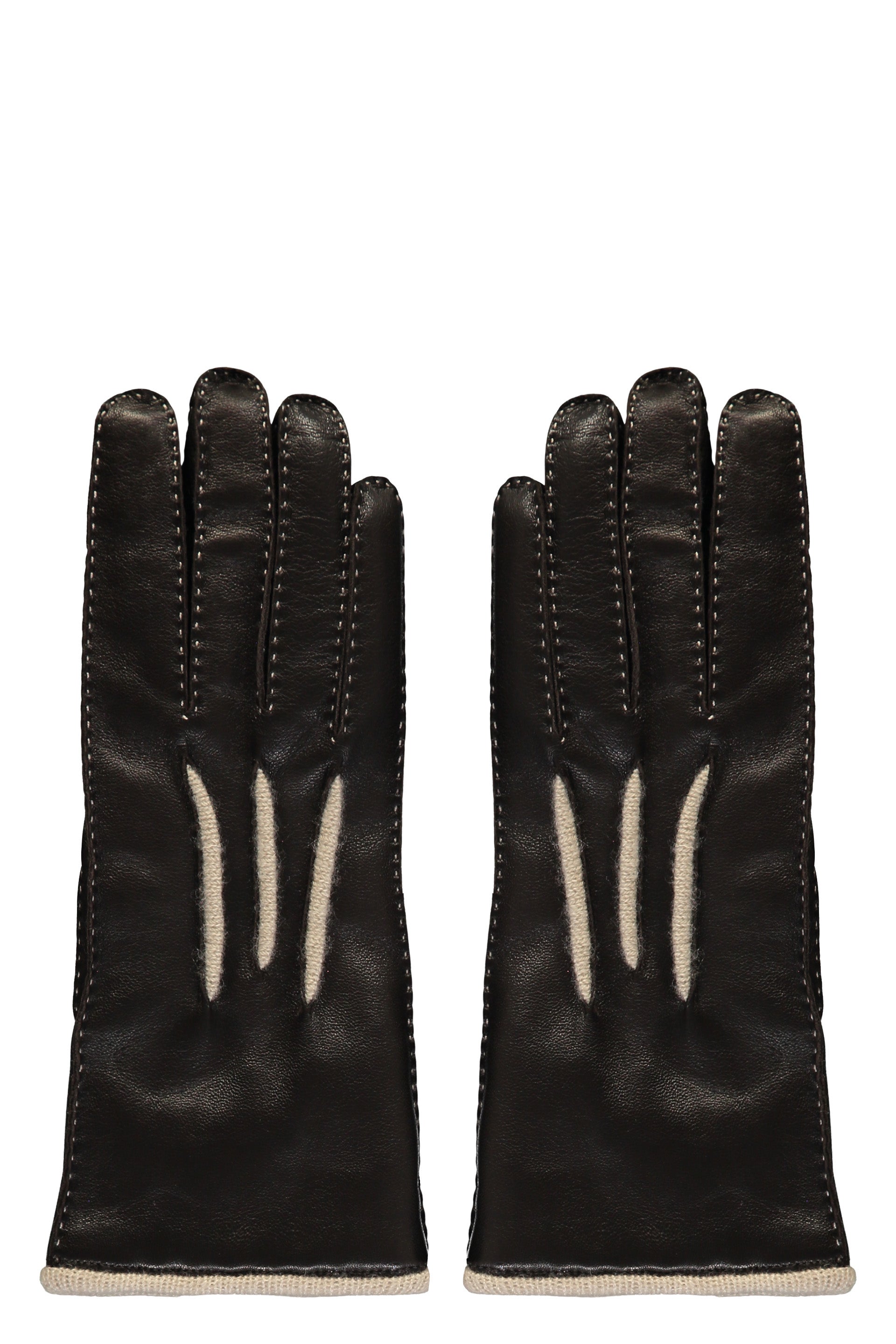 Leather and cashmere gloves