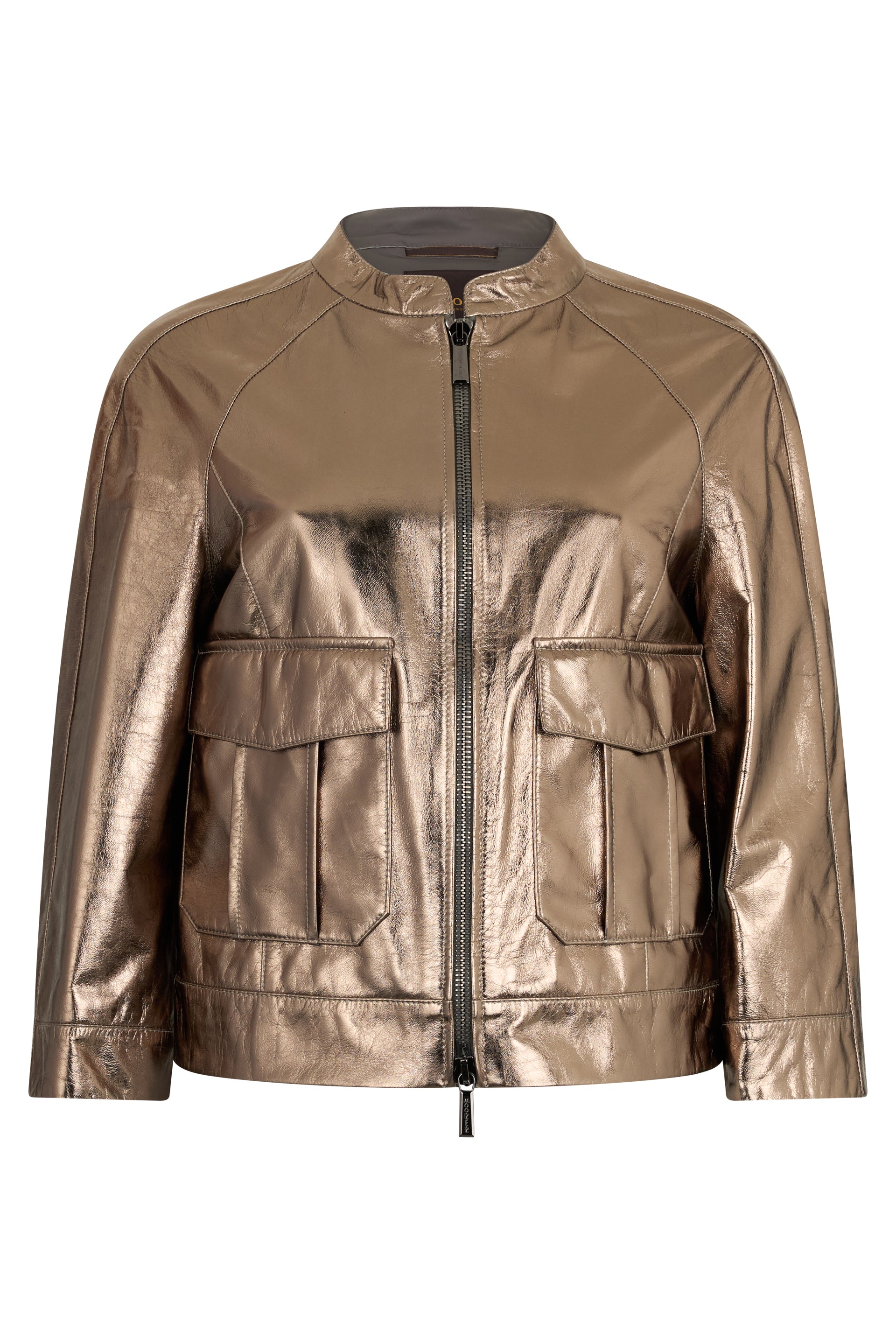 Jacket in leather bronze color with zip closure.