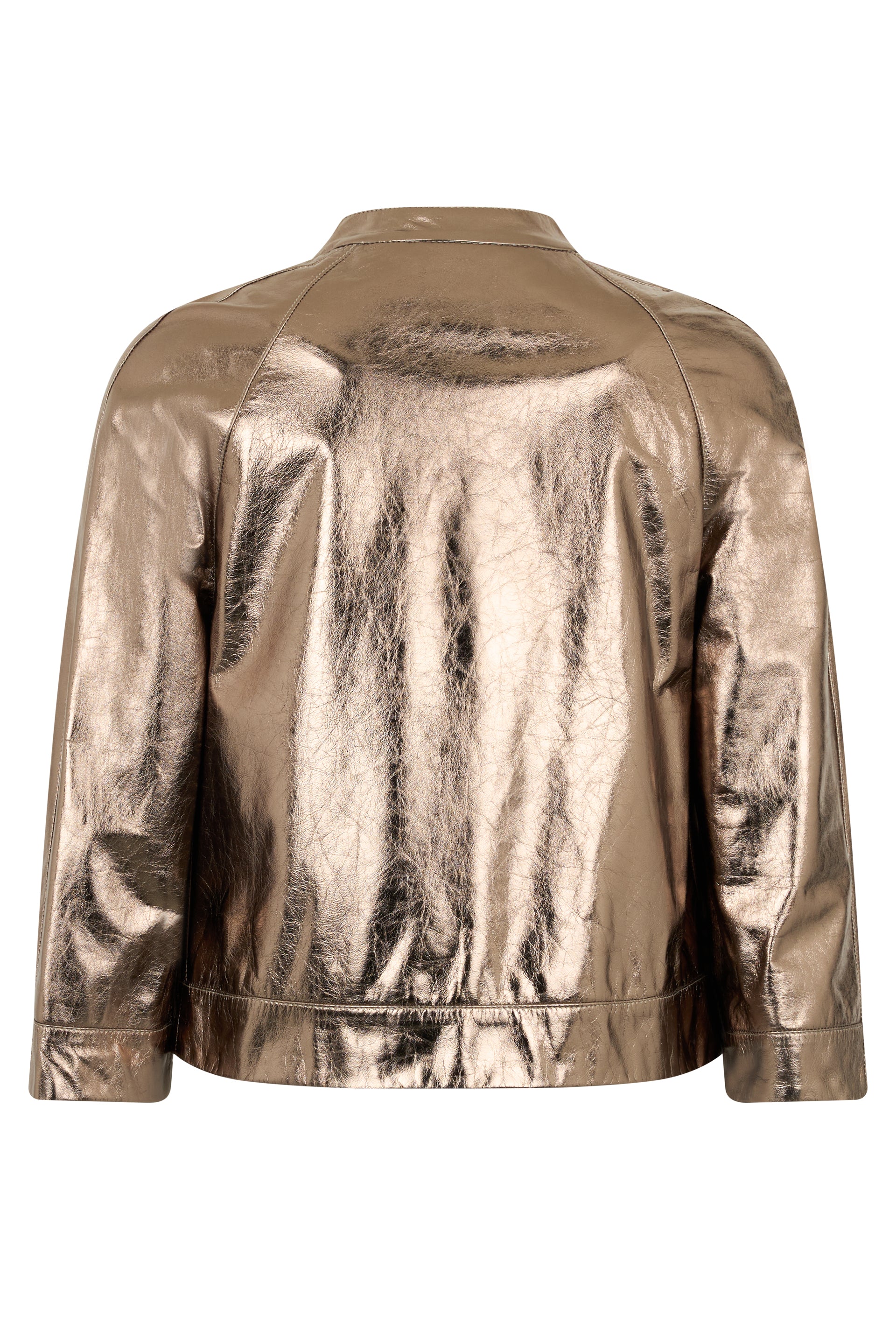 Jacket in leather bronze color with zip closure.