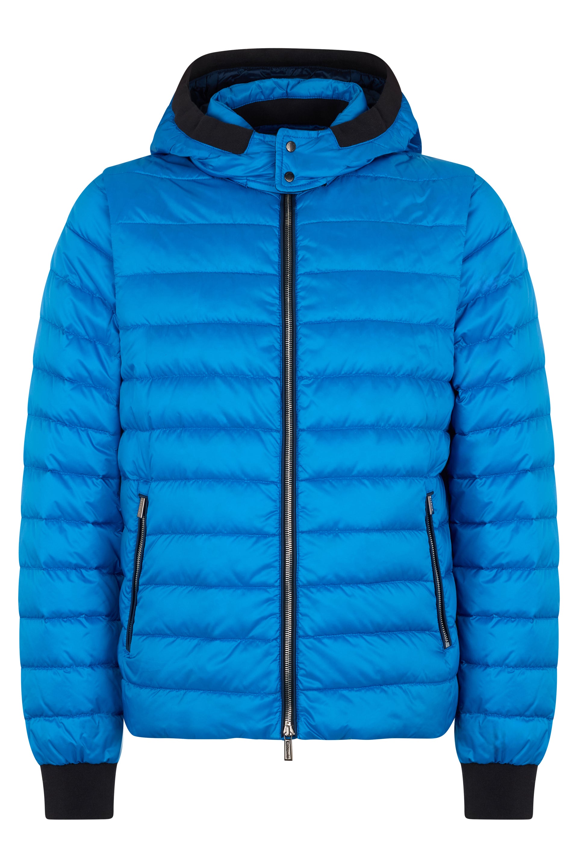 Blue padded jacket with hood and zip