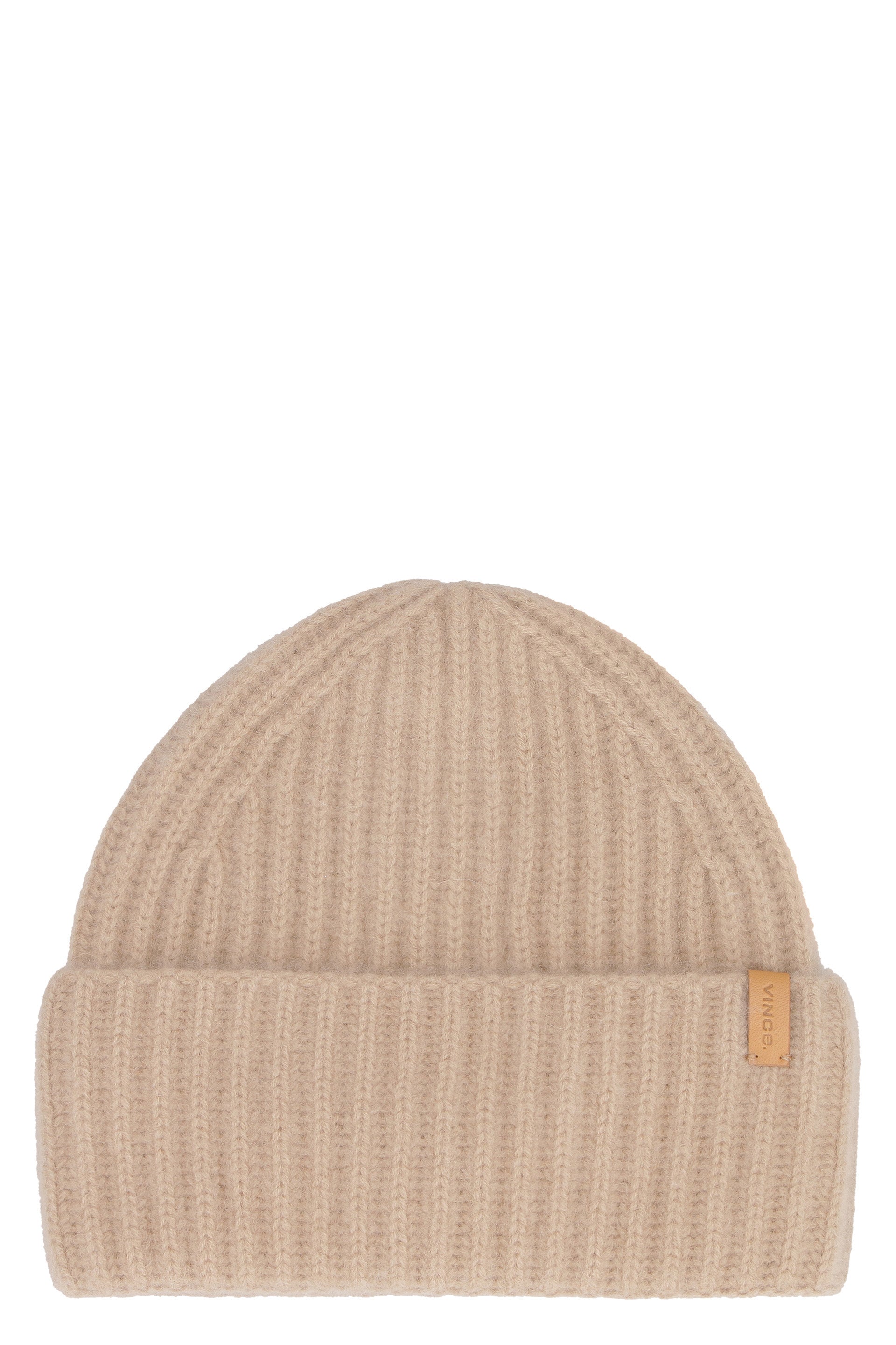 Ribbed knit wool beanie hat