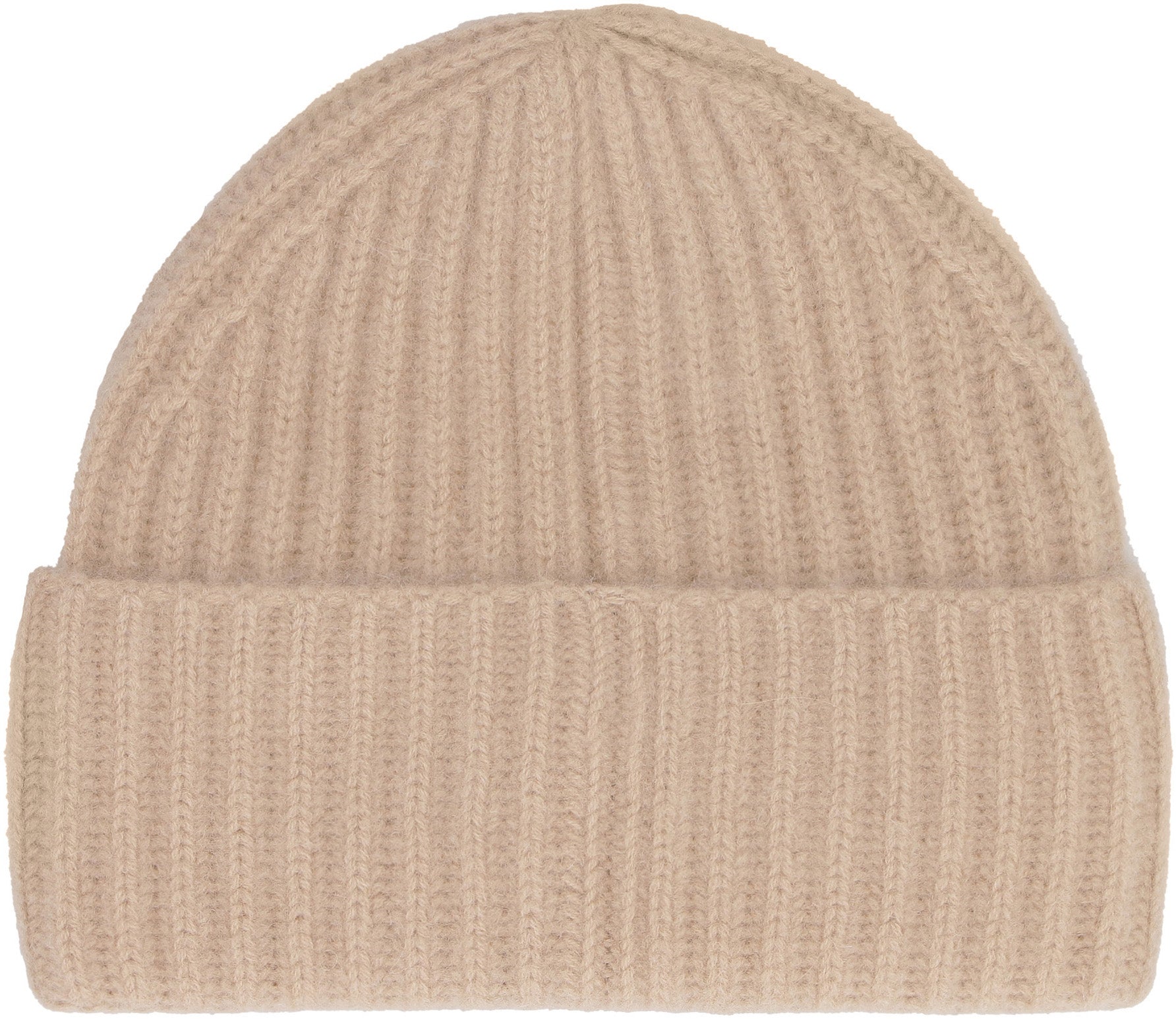 Ribbed knit wool beanie hat