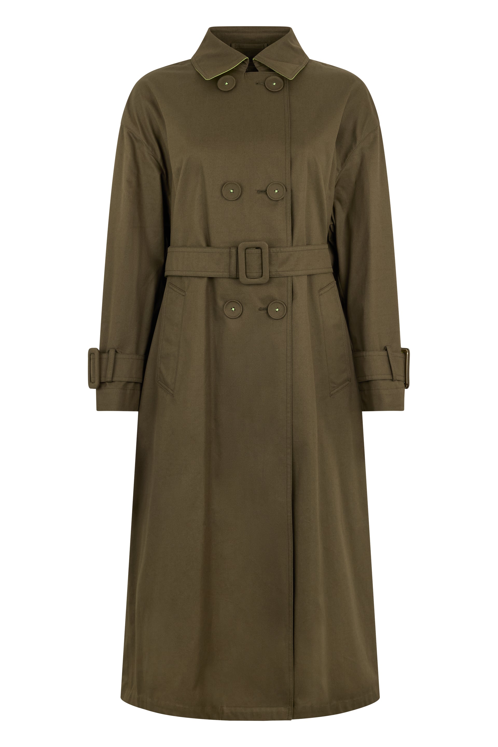 Elegant long coat in soft khaki green