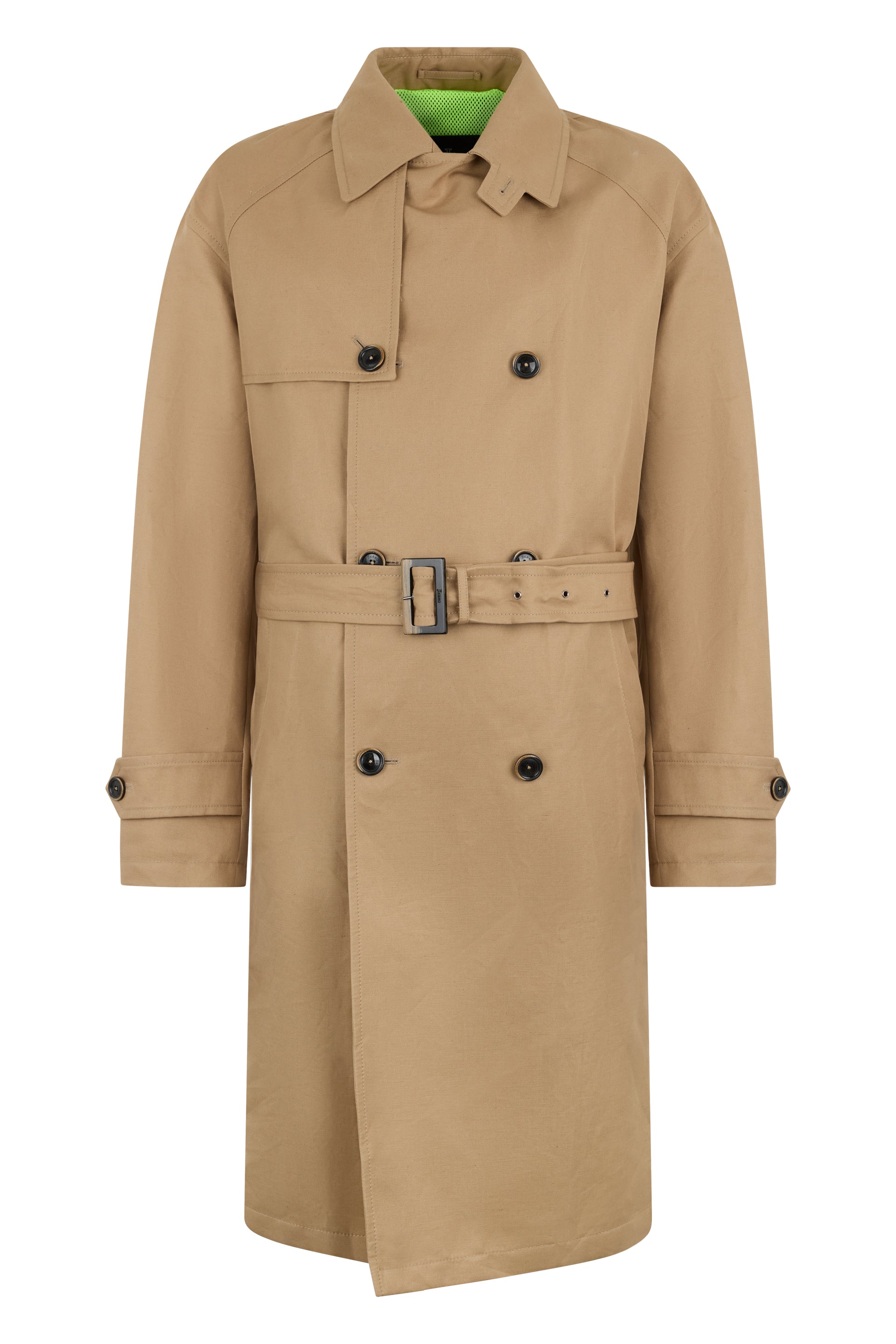 Beige padded trench coat with belt