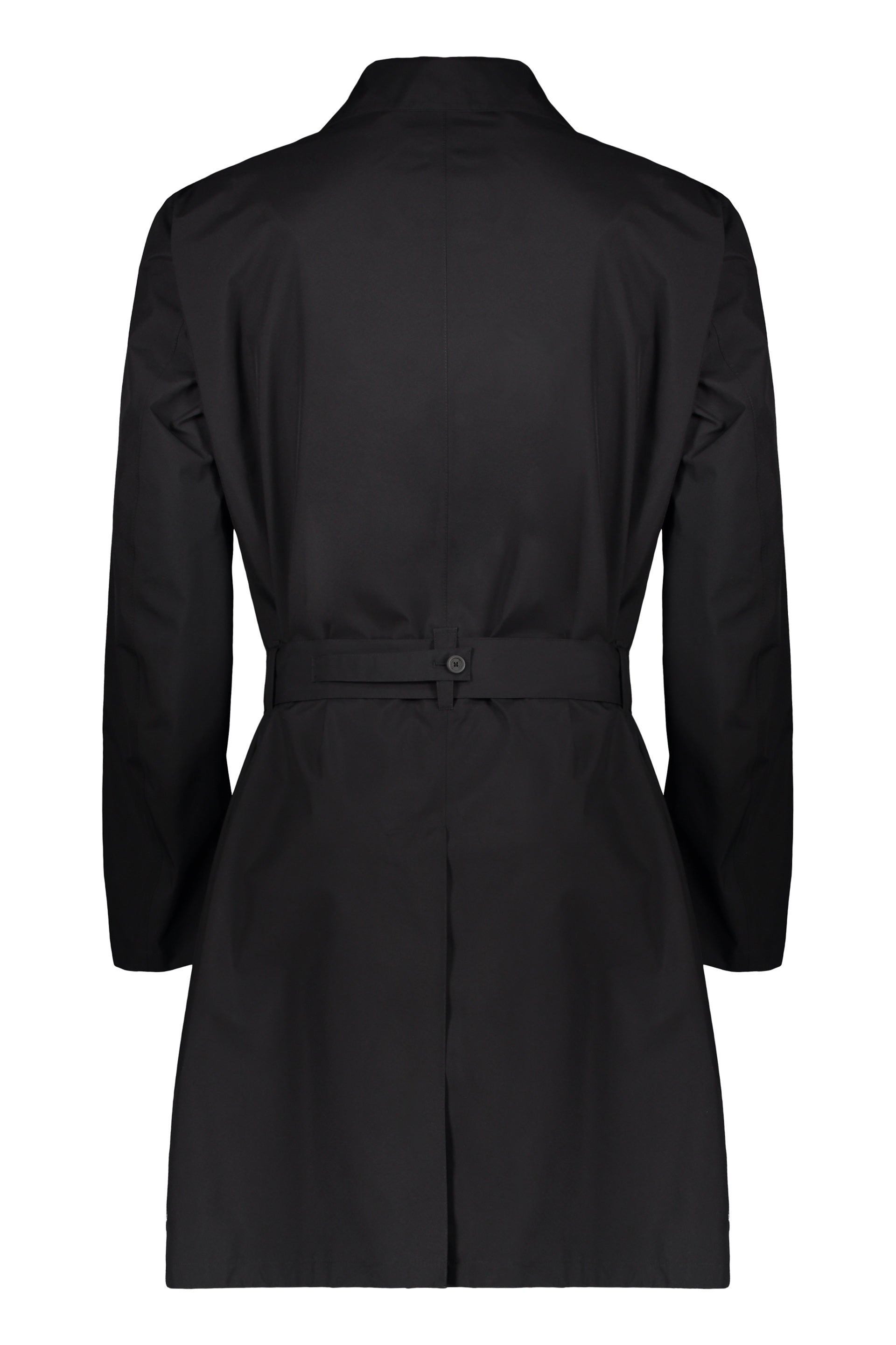 Elegant black trench coat with adjustable belt