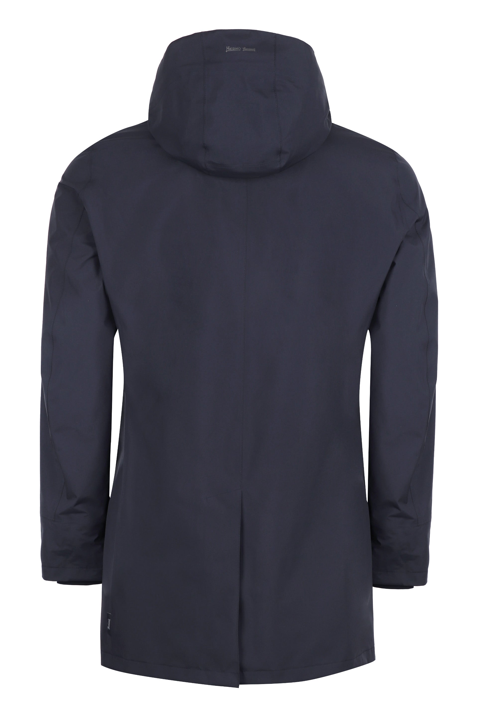 Hooded techno fabric raincoat