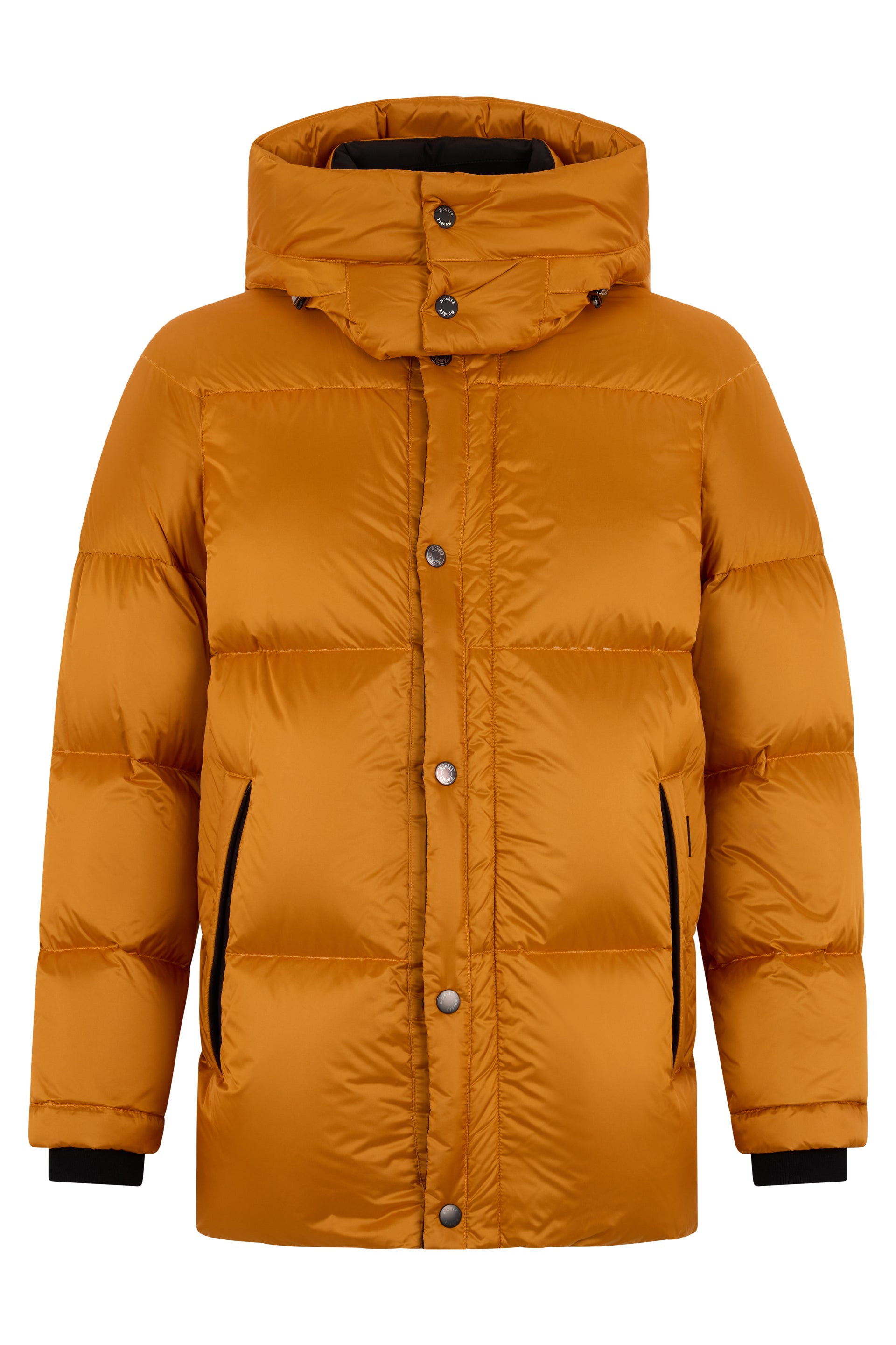 Orange padded jacket, comfortable and modern
