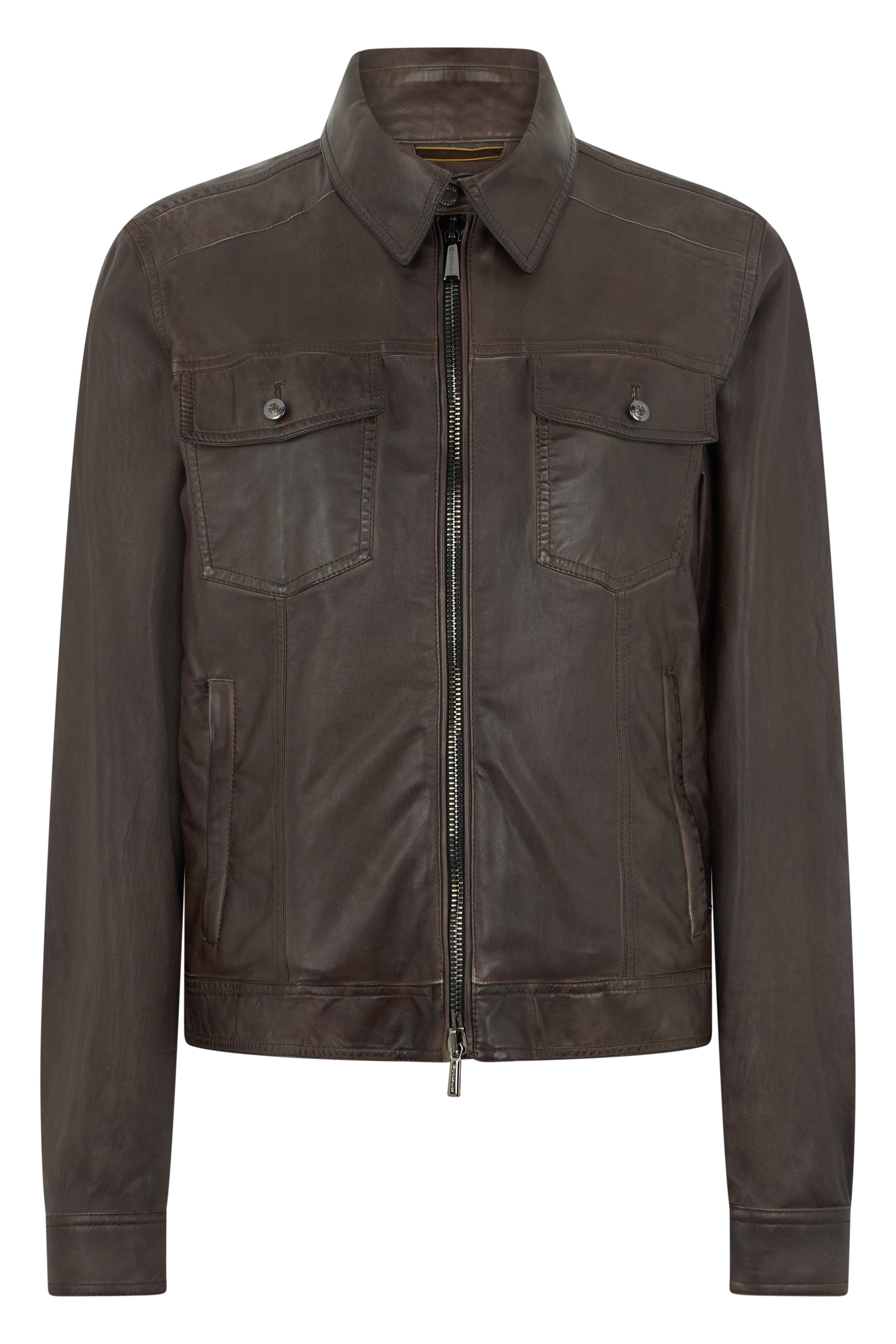 Classic versatile dark brown leather jacket