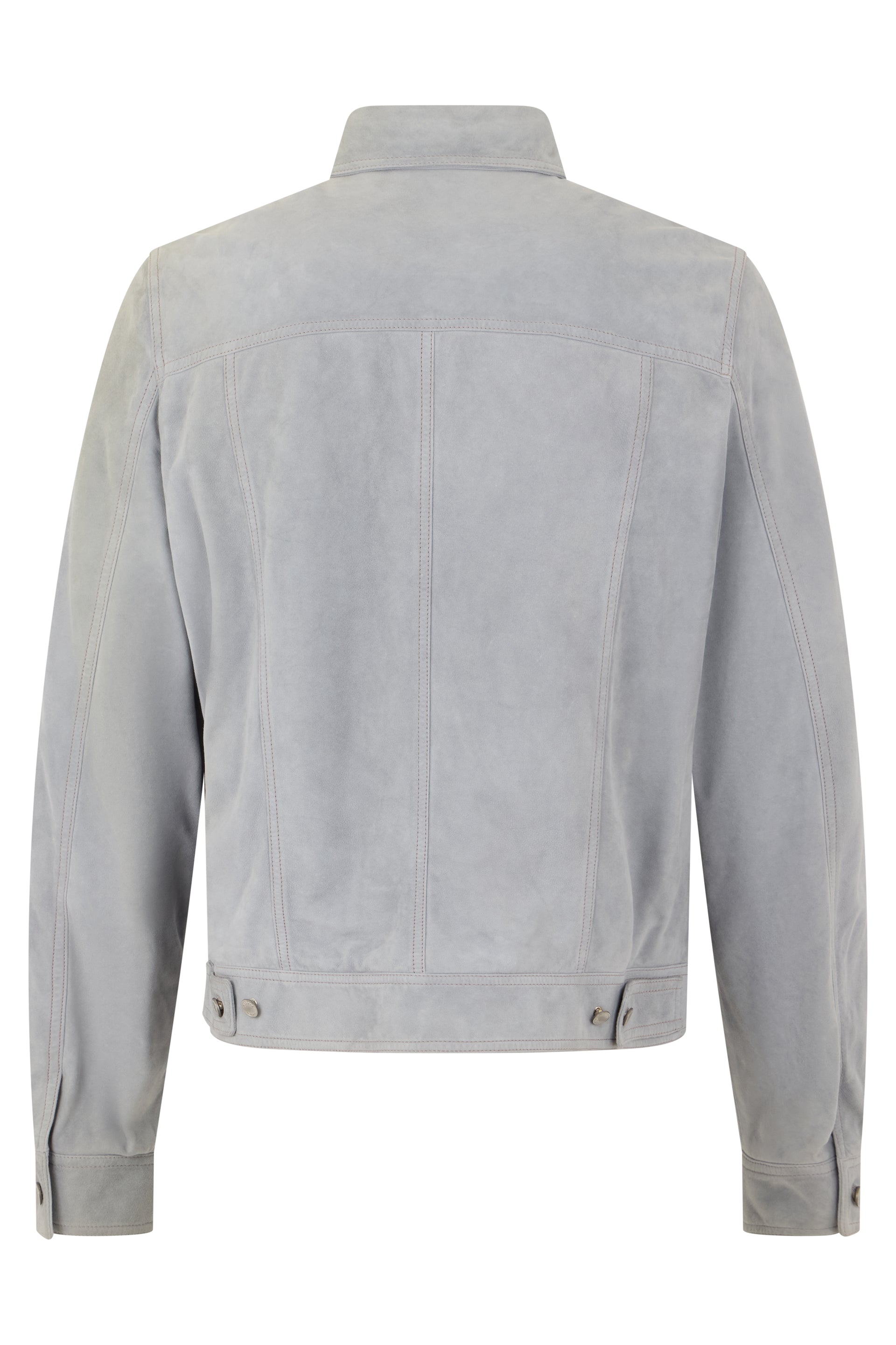Modern gray lamb suede jacket with zip and elegant collar