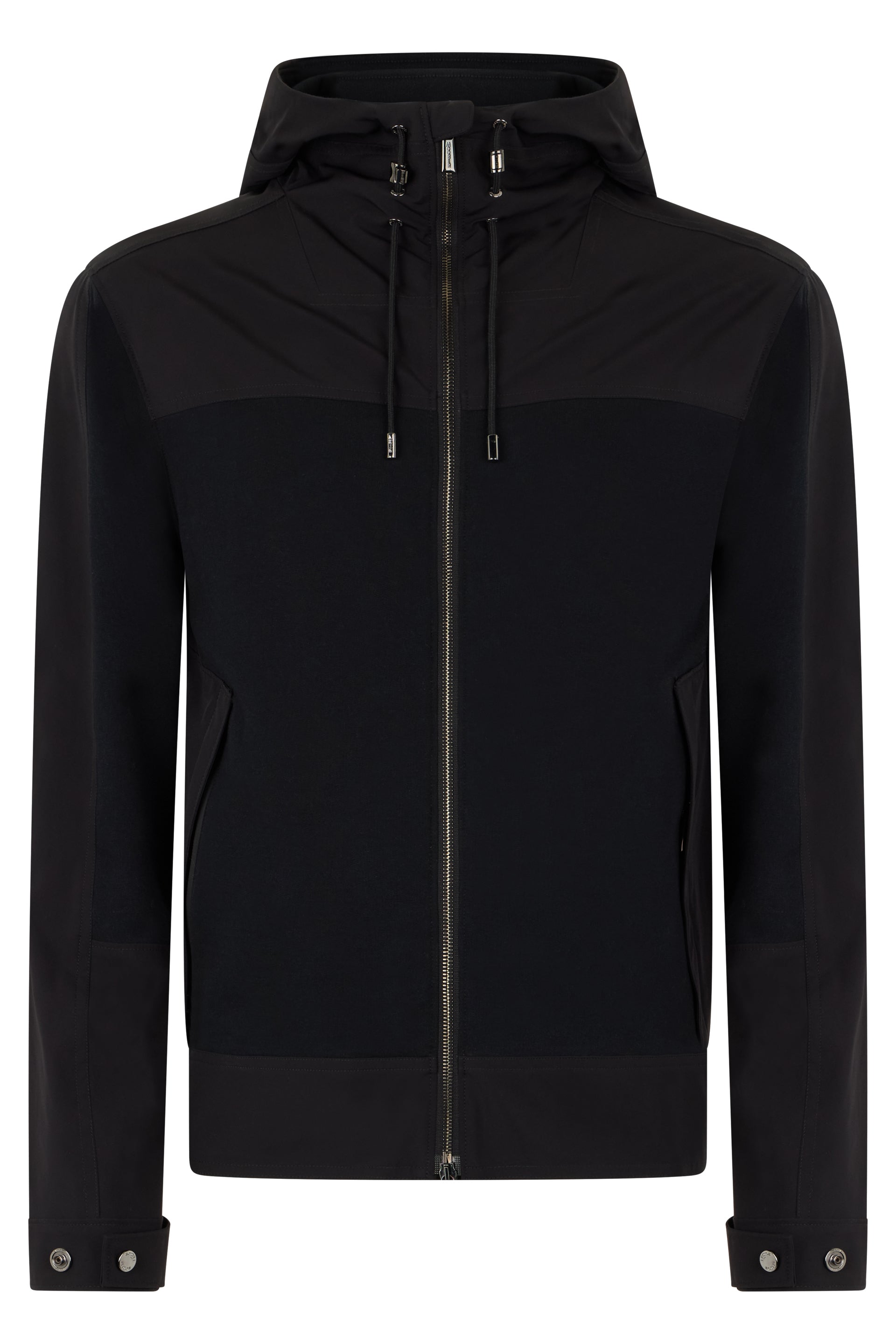 Black jacket with hood and zipper
