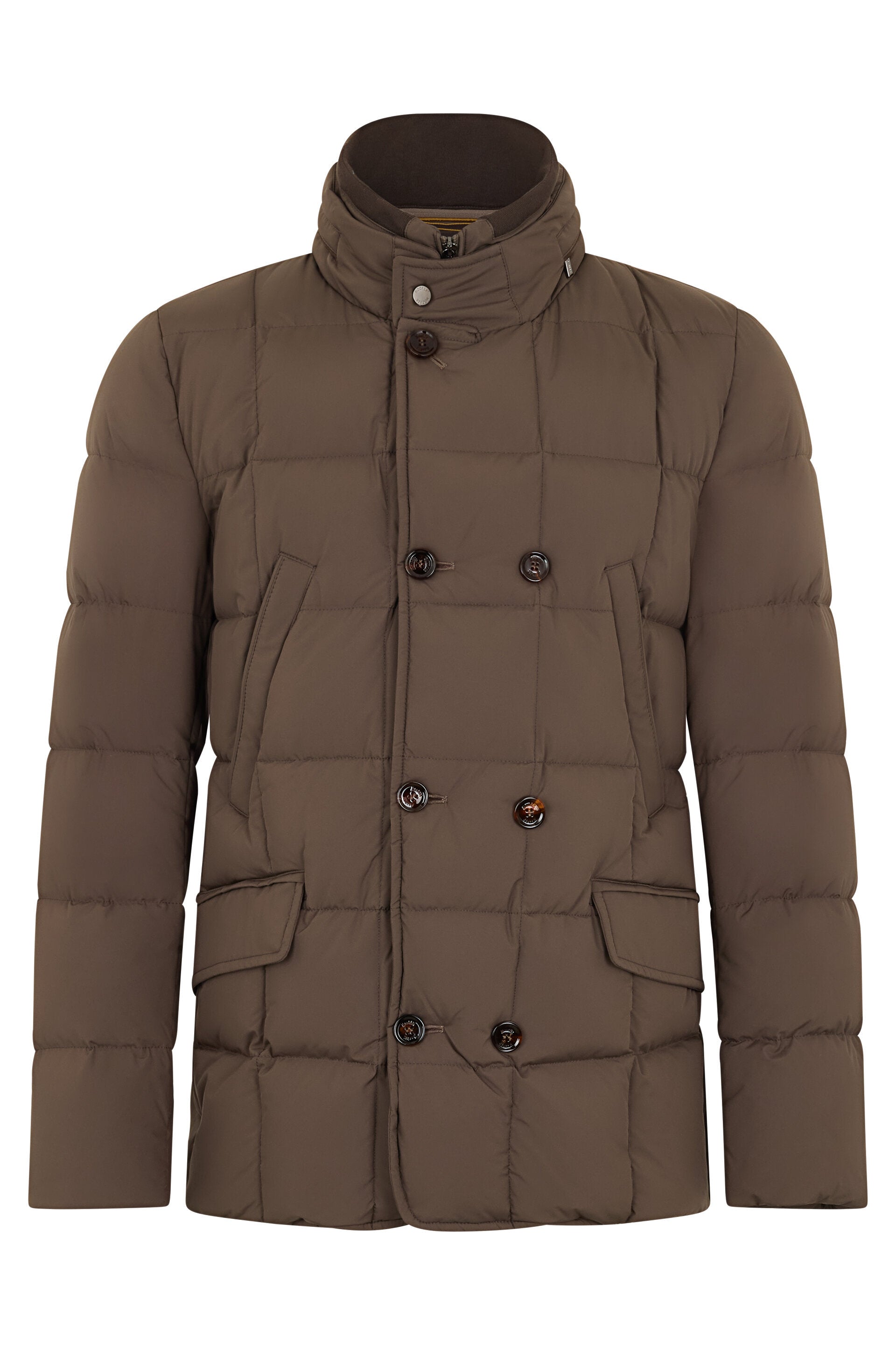 Elegant brown padded jacket double-breasted, perfect for any occasion.
