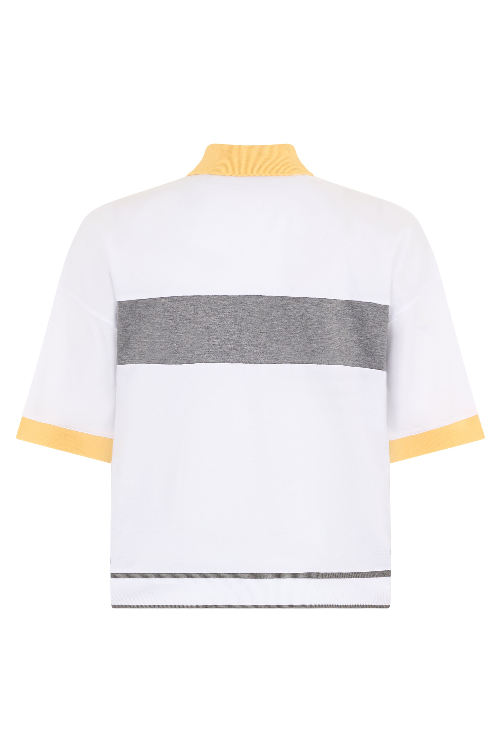 Modern white polo with a crop cut and short sleeves.