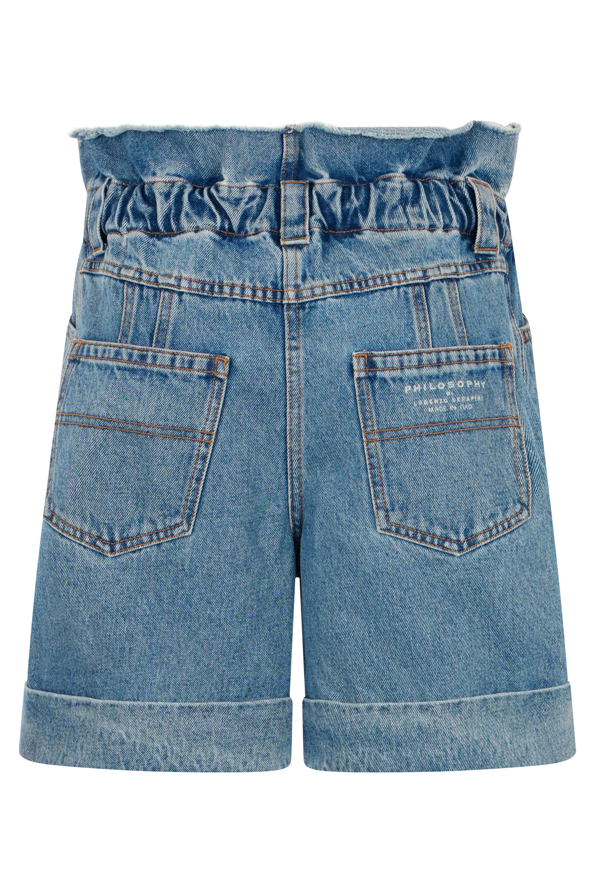 Summer denim shorts with high elastic waist.