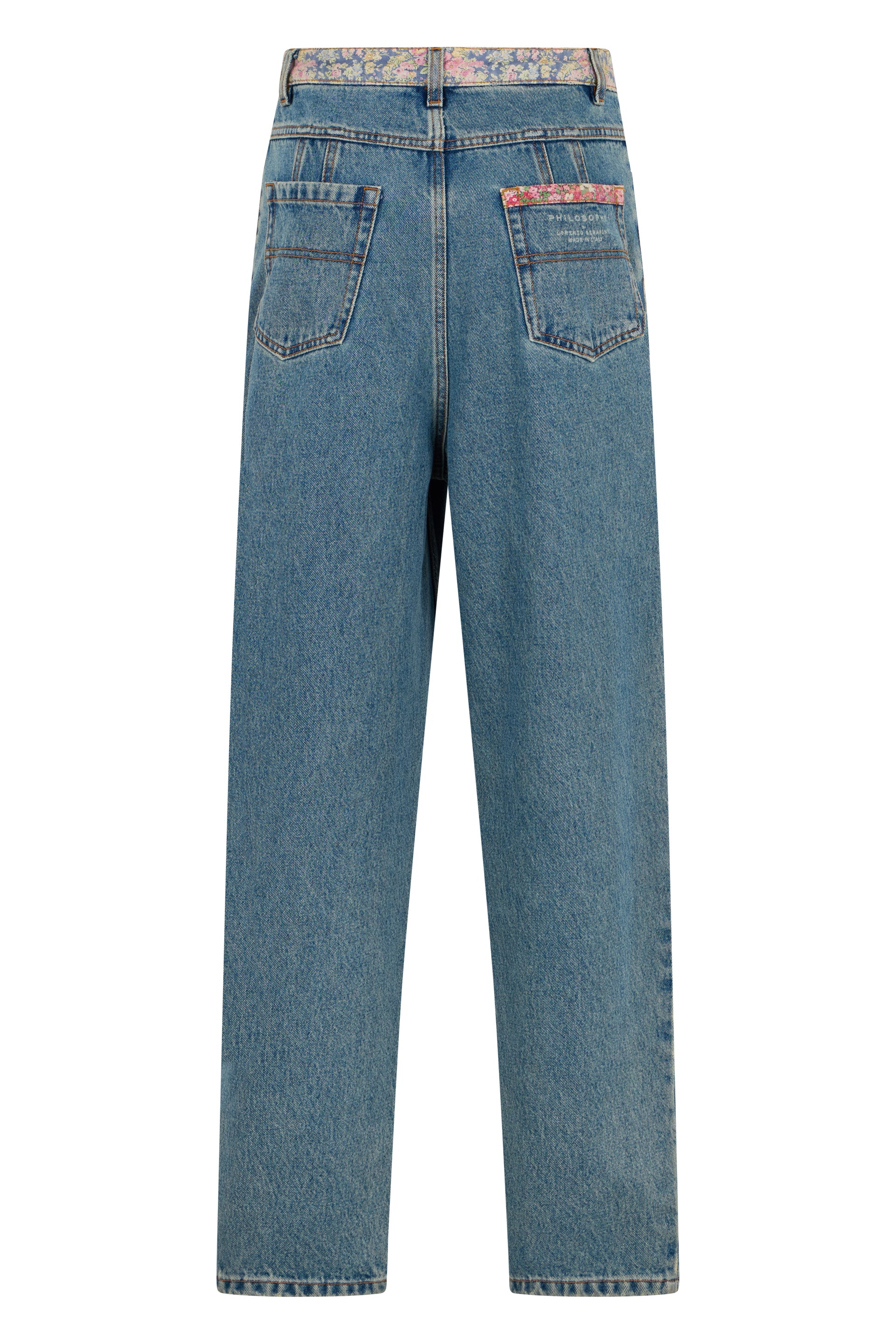 Blue straight high-waisted jeans with a casual and versatile design.