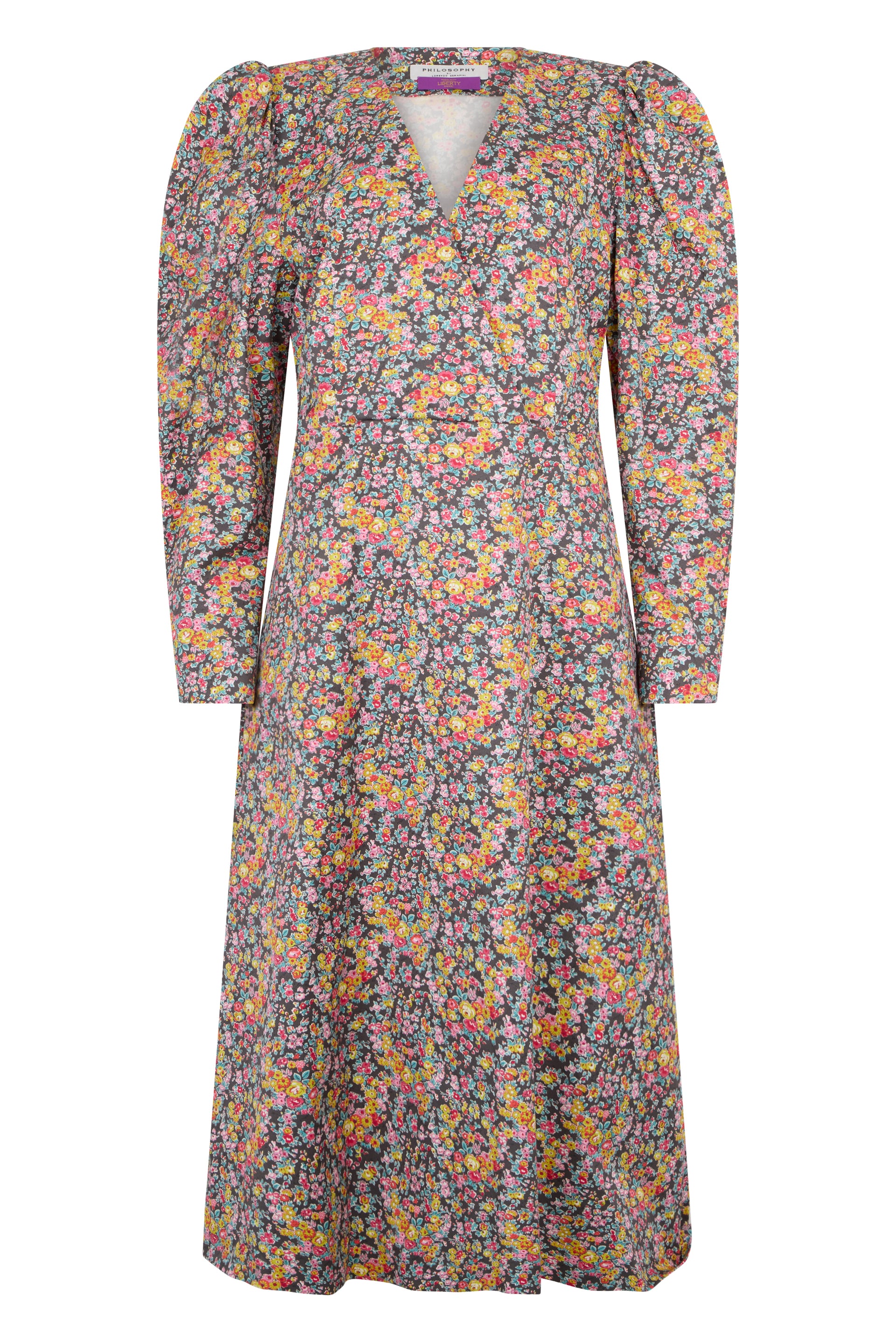 Floral dress with a V-neck design that is casual and versatile.