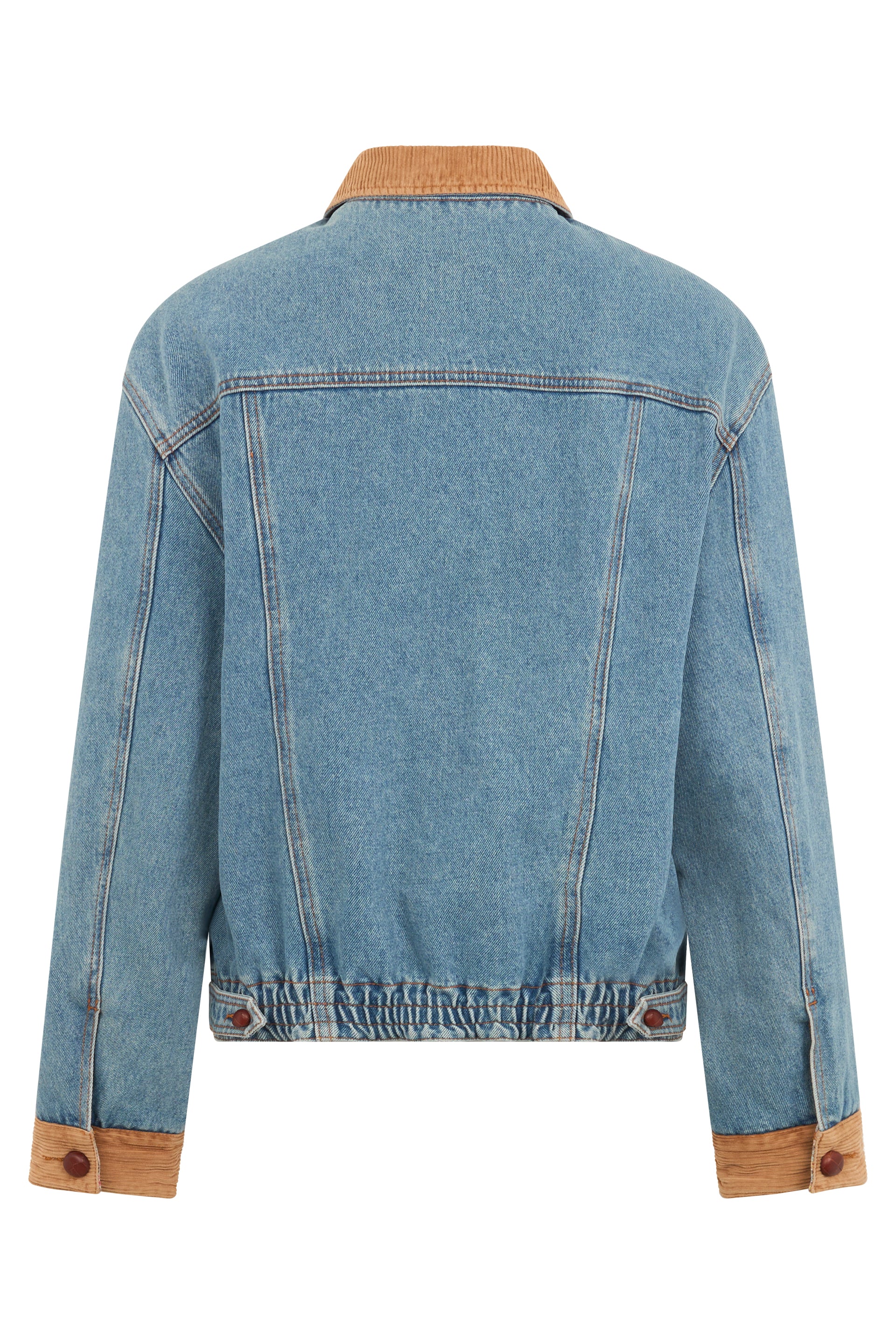 Casual denim jacket with contrasting front pockets.