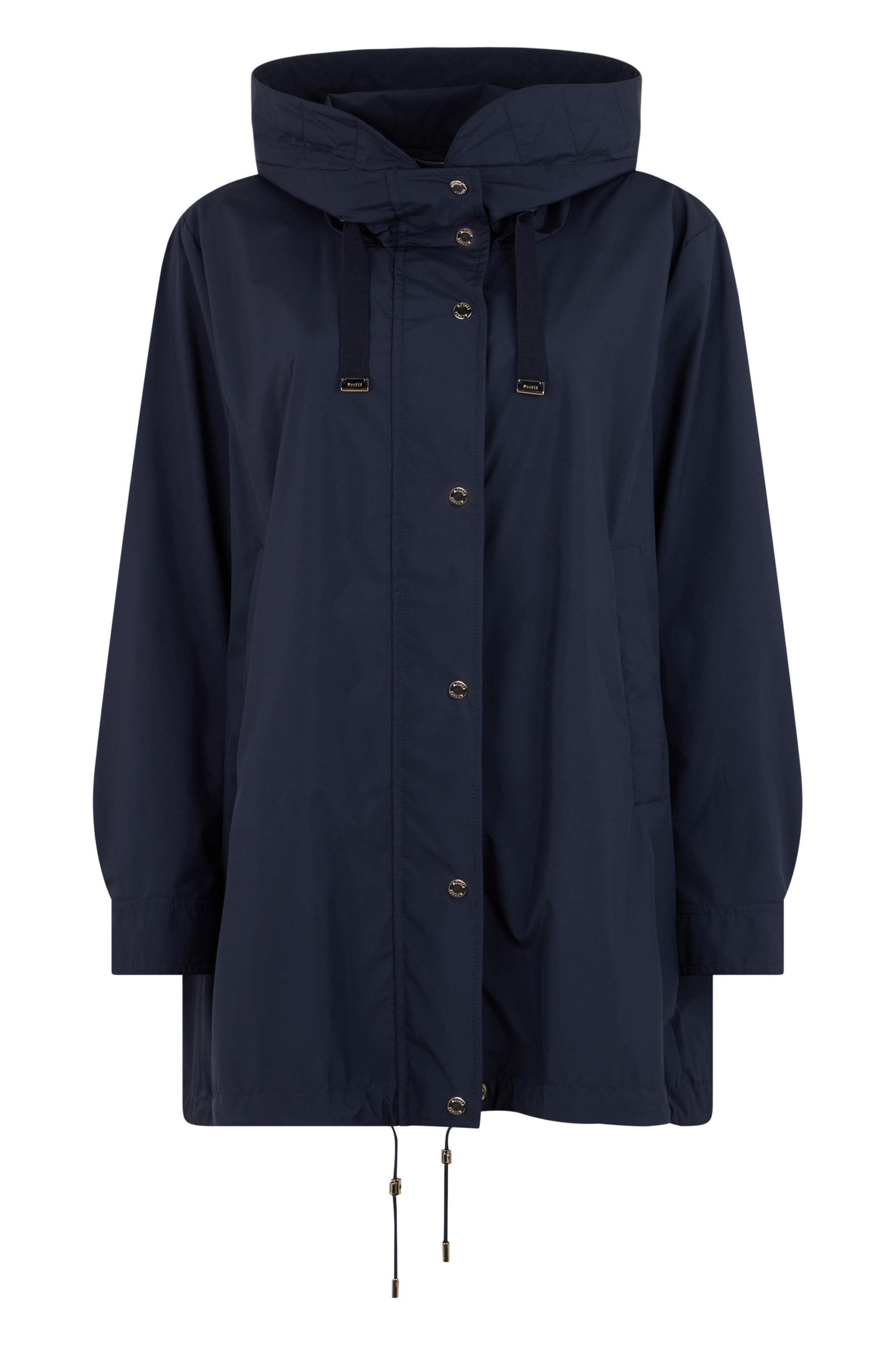 Technical coat with dark blue hood