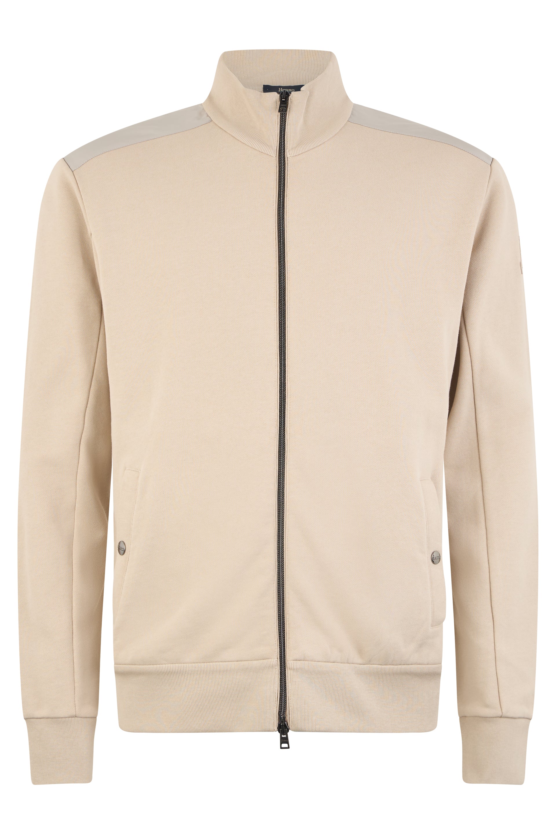 Light beige hoodie with zip, modern and versatile style