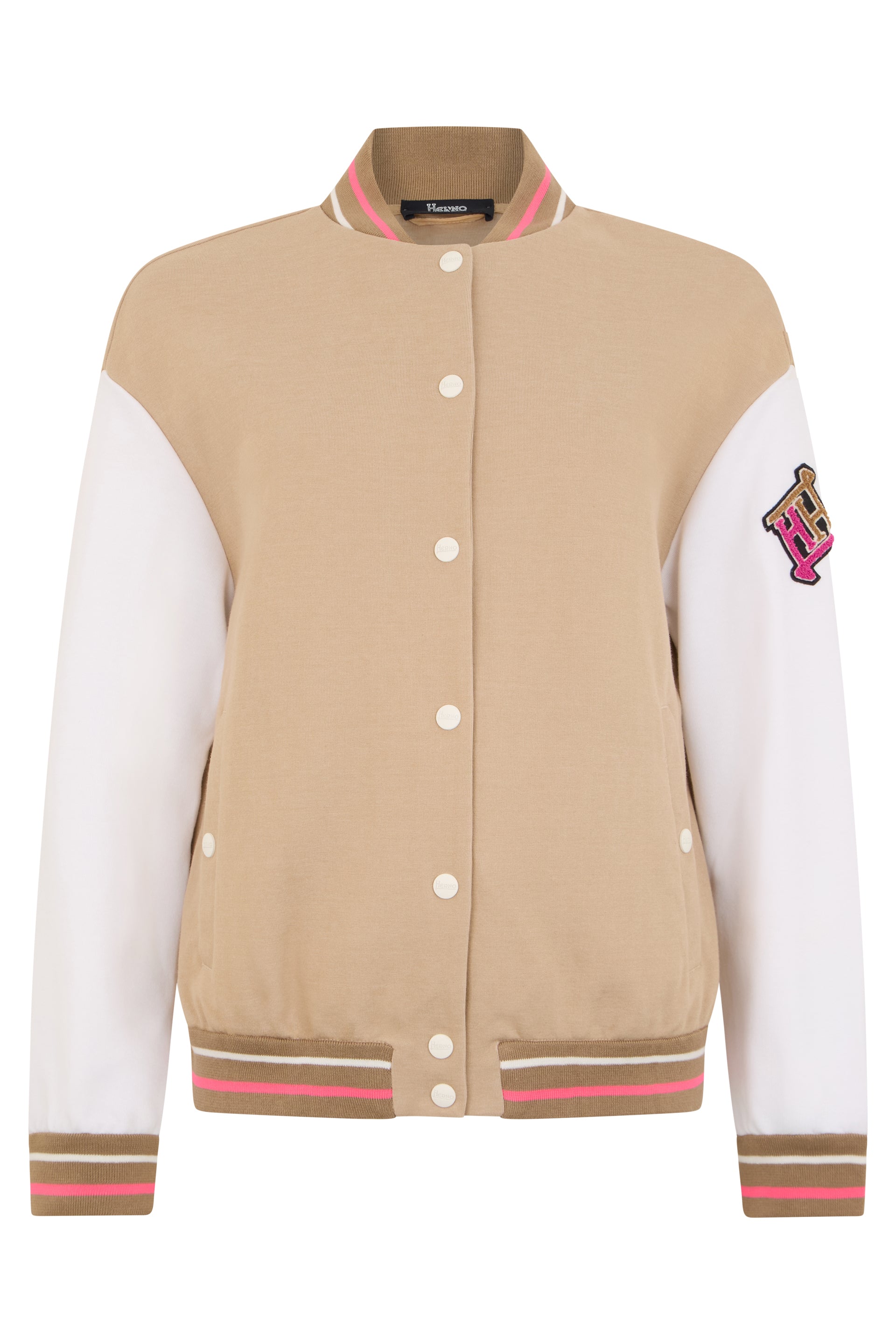Beige and white bomber jacket, comfortable and versatile