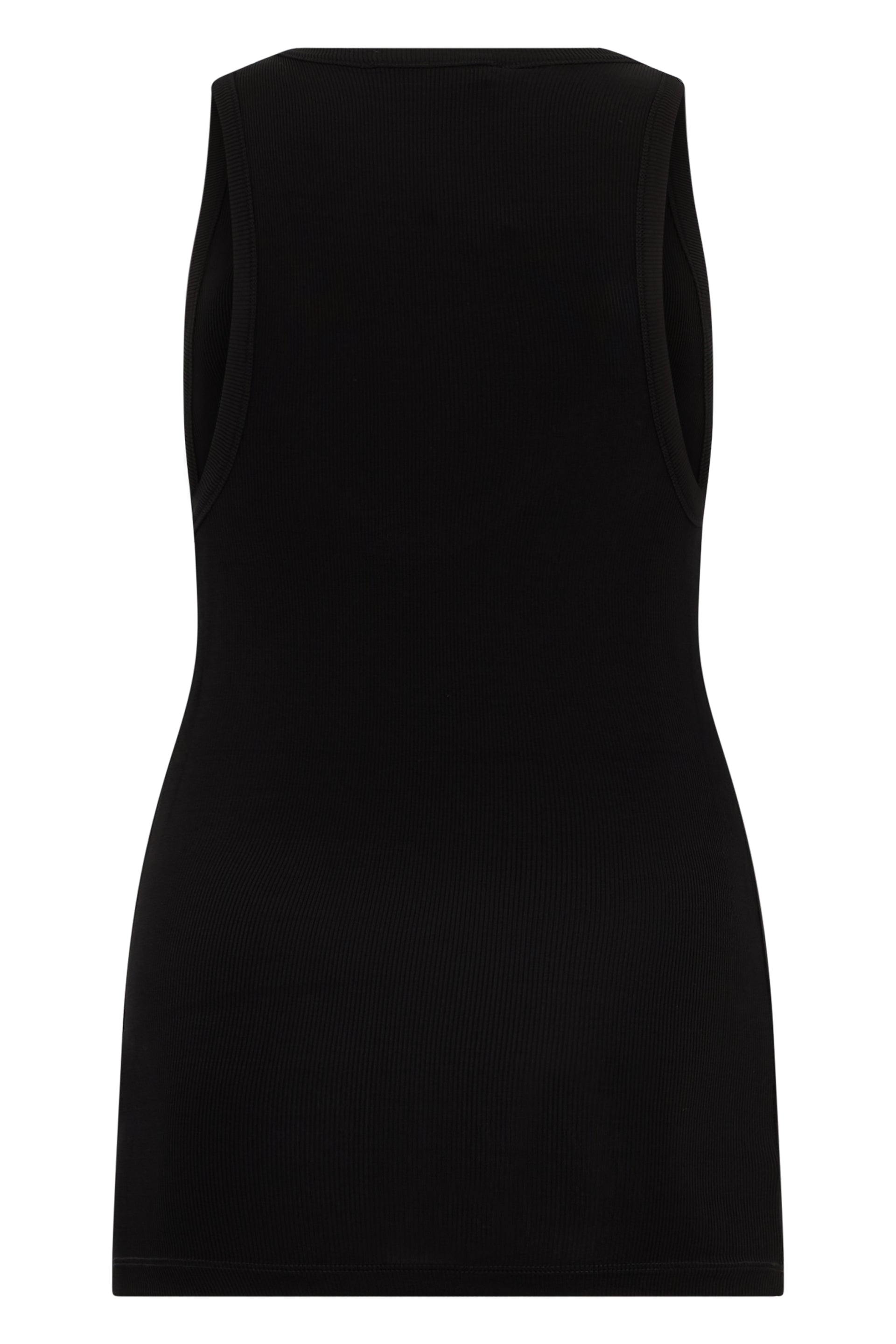 Top without sleeves black deep neckline.