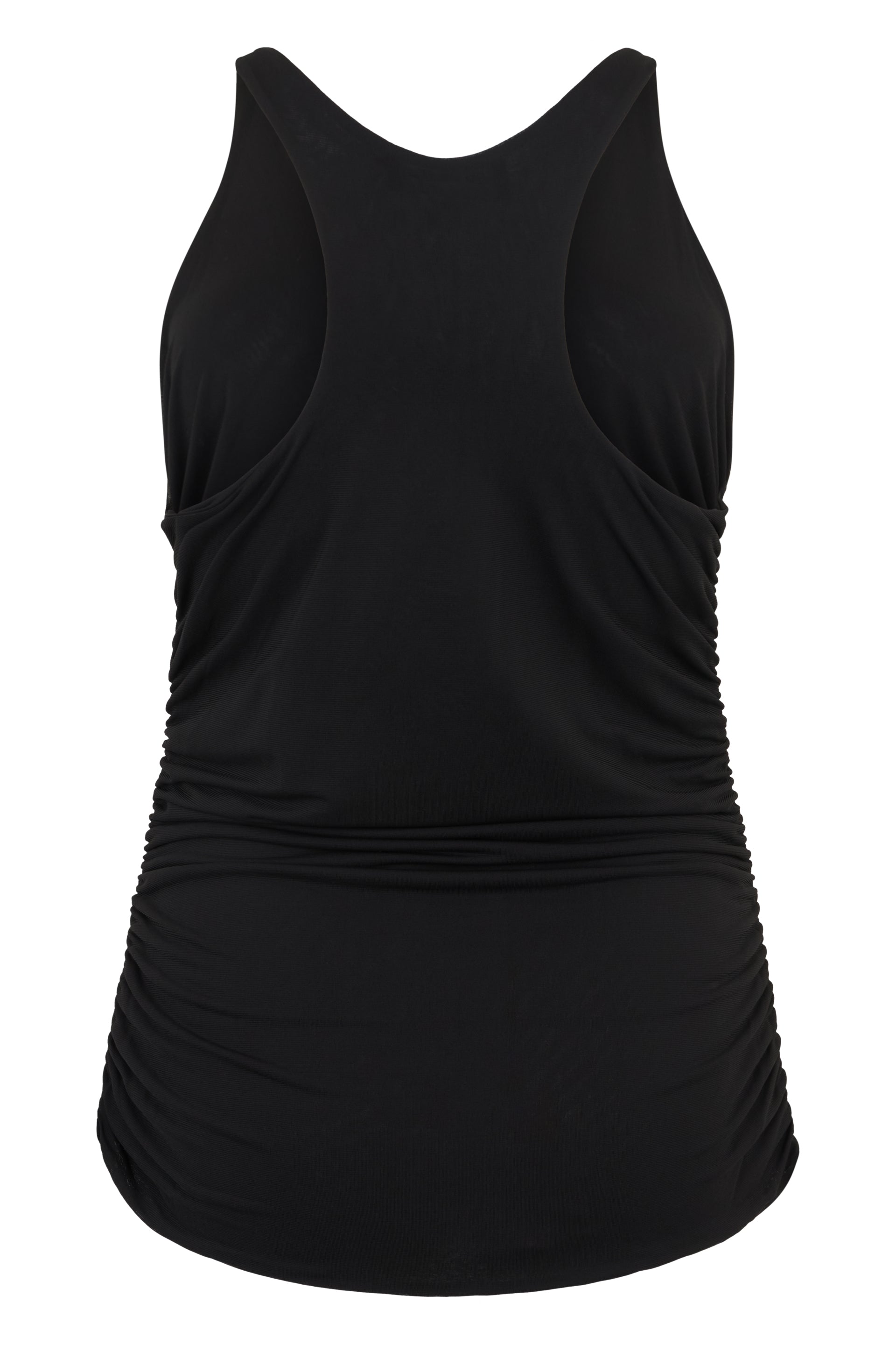 Black top without sleeves in soft fabric.