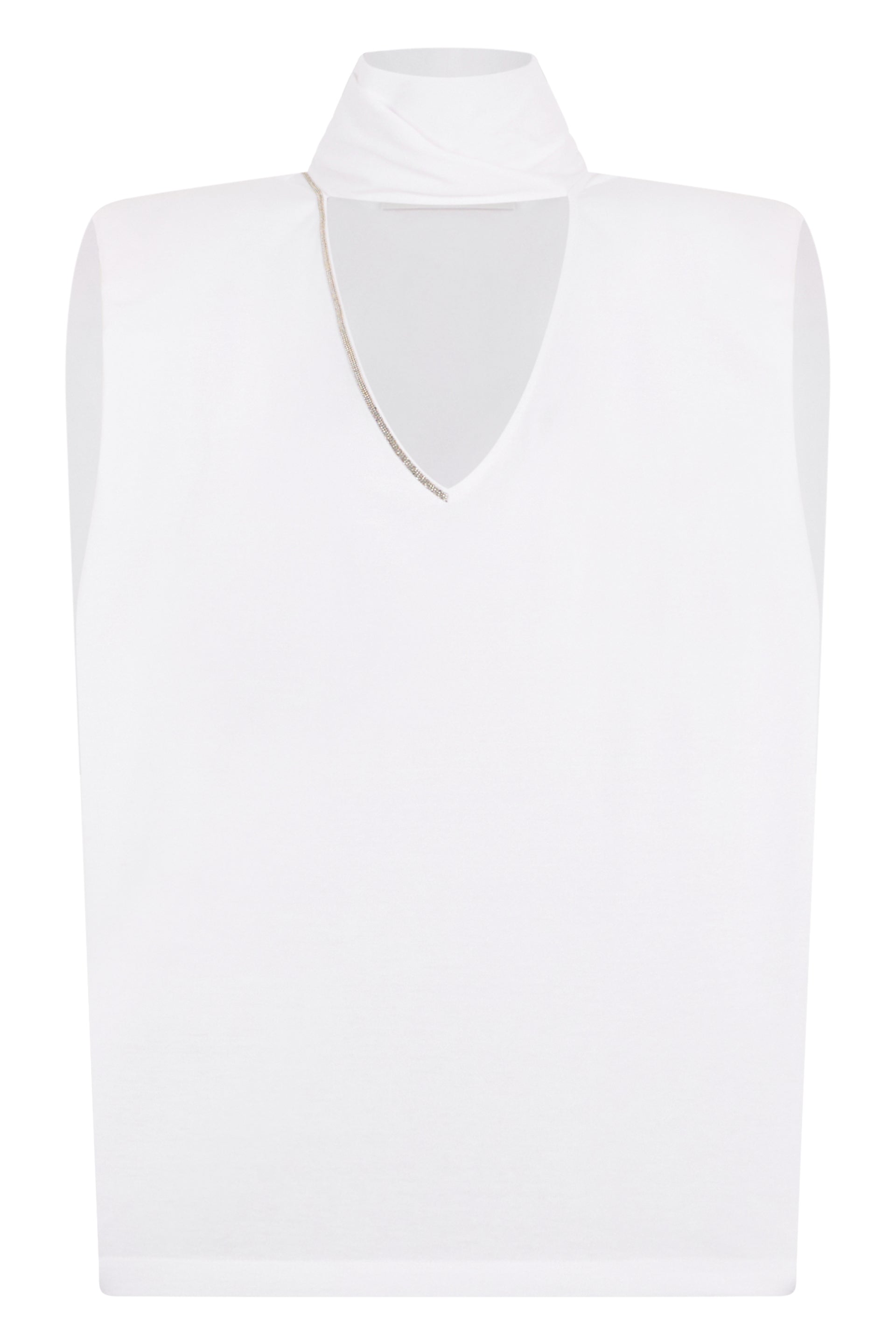 Light white T-shirt with high collar.