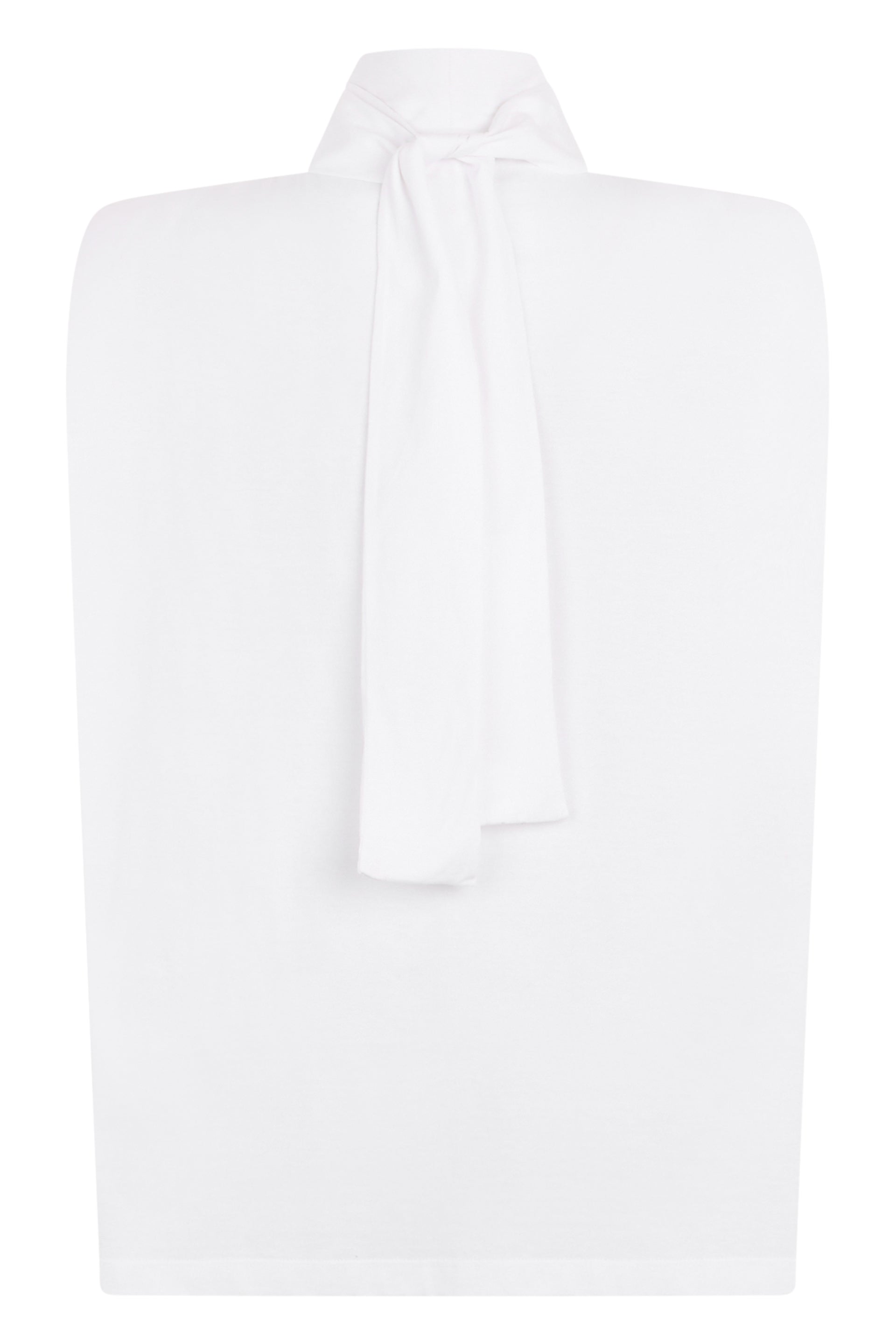 Light white T-shirt with high collar.