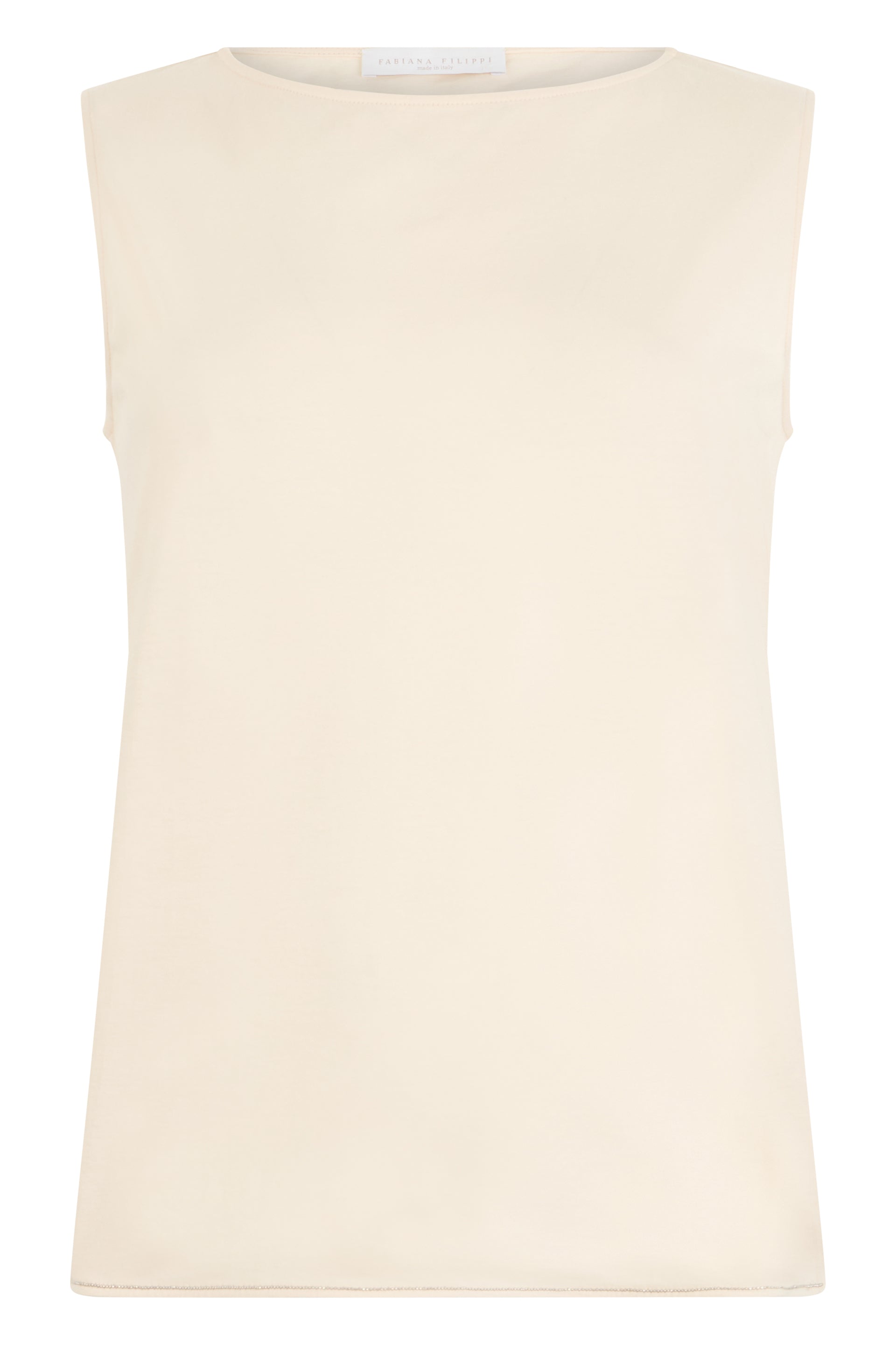 Versatile sleeveless blouse in sandy tones.