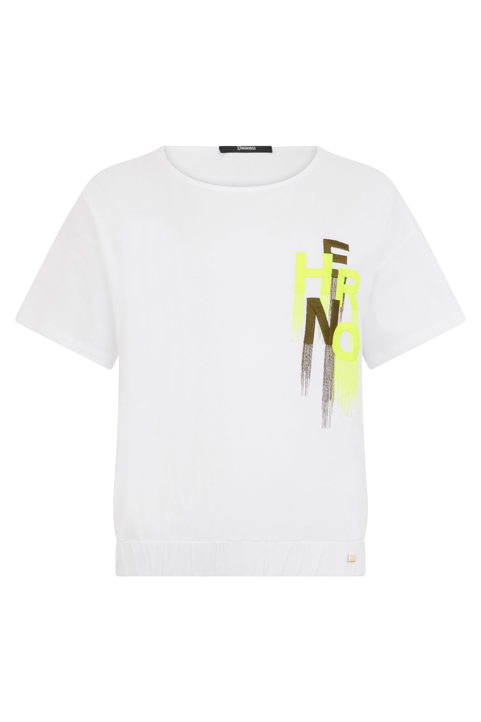 White t-shirt of high quality with colorful graphics