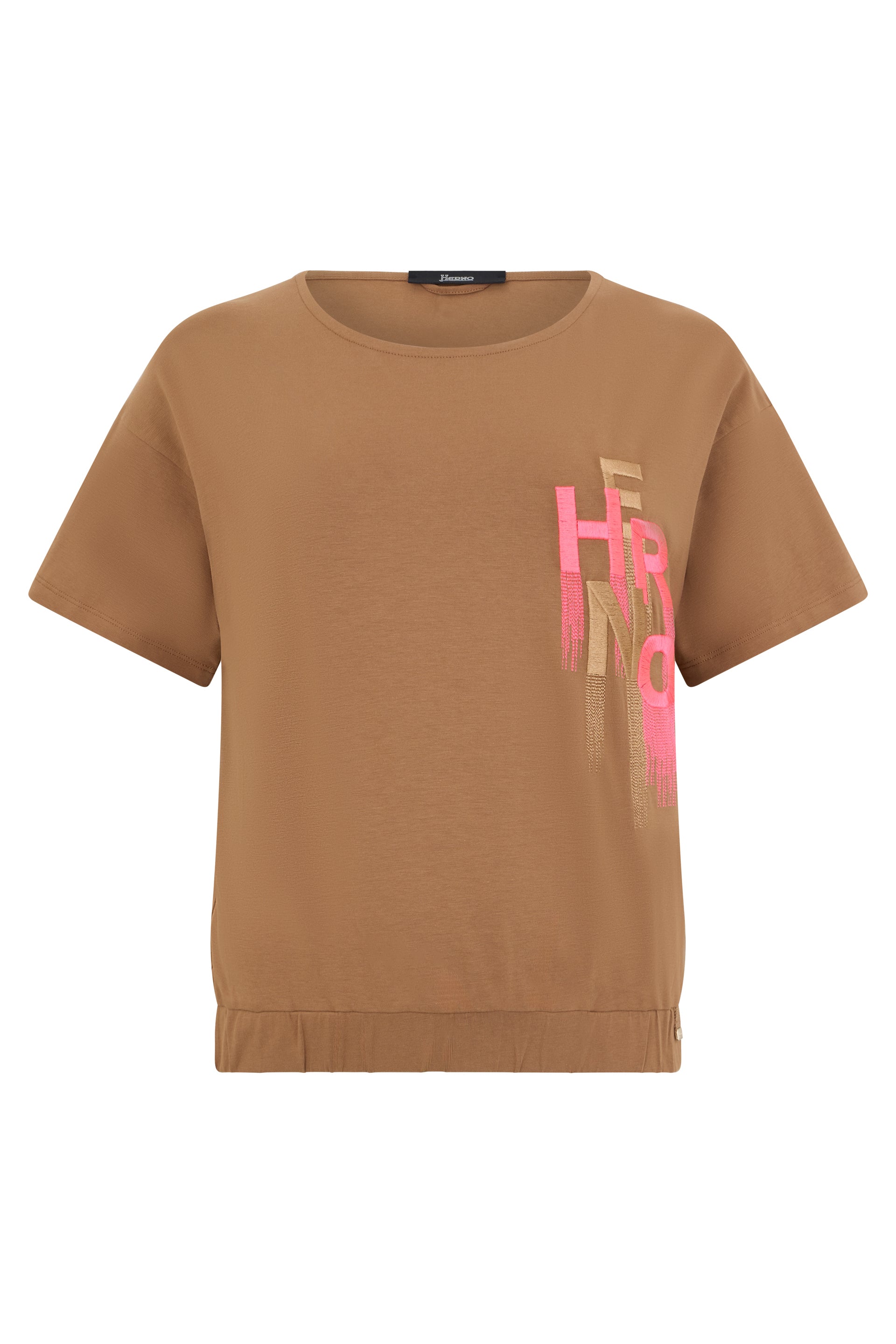 Brown cotton T-shirt with vibrant print
